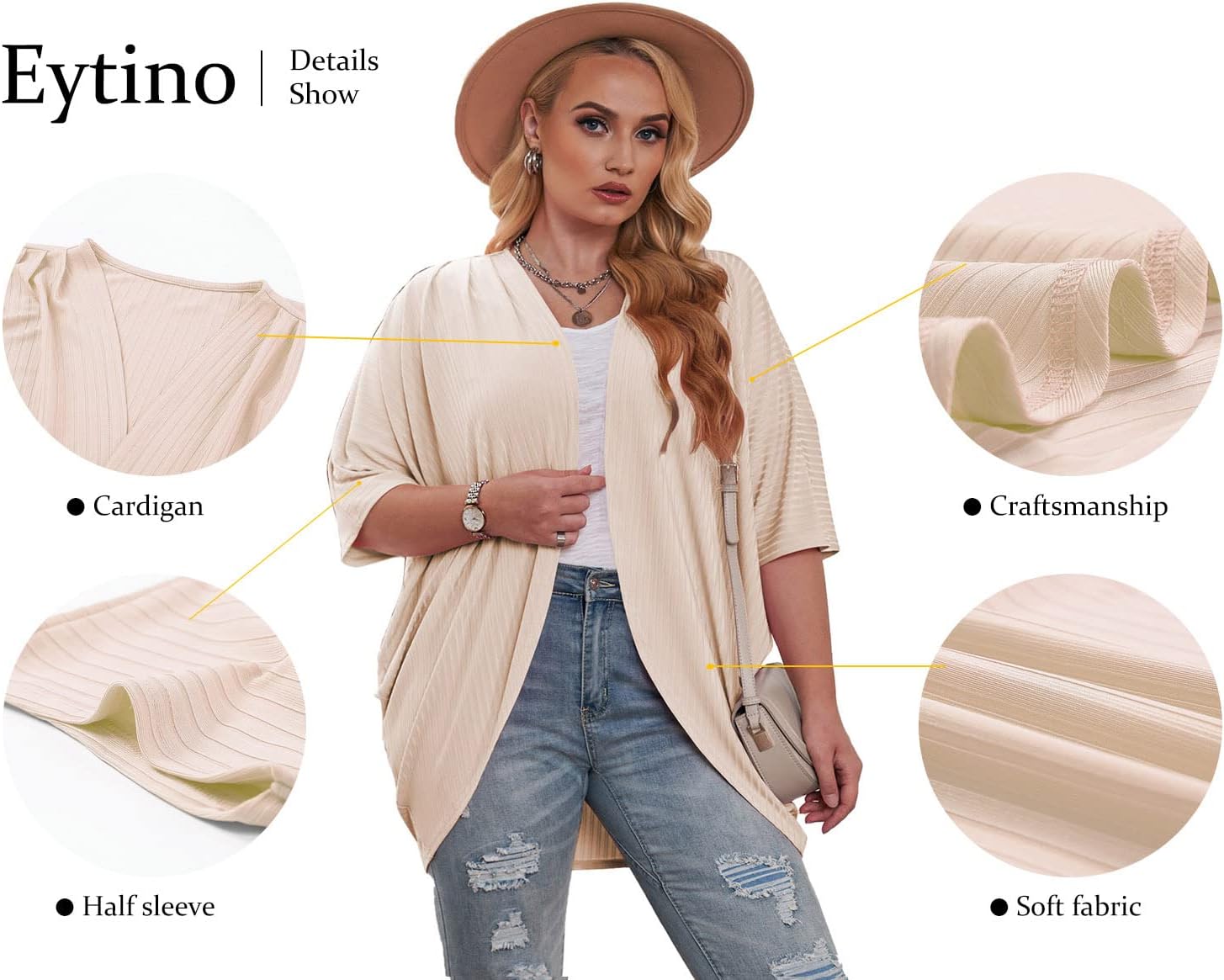 Eytino Womens Plus Size Summer Cardigan Casual Half Sleeve Ruched Open Front Cardigans Tops(1X-5X) - Image 5