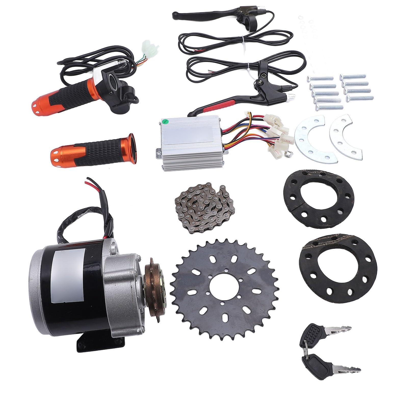 12 V 350 W bürstenbehafteter Getriebemotor-Bausatz, Elektroroller-Motor mit Controller, Kettenrad, Gasgriff und Bremshebel für den DIY-E-Scooter-Umbau