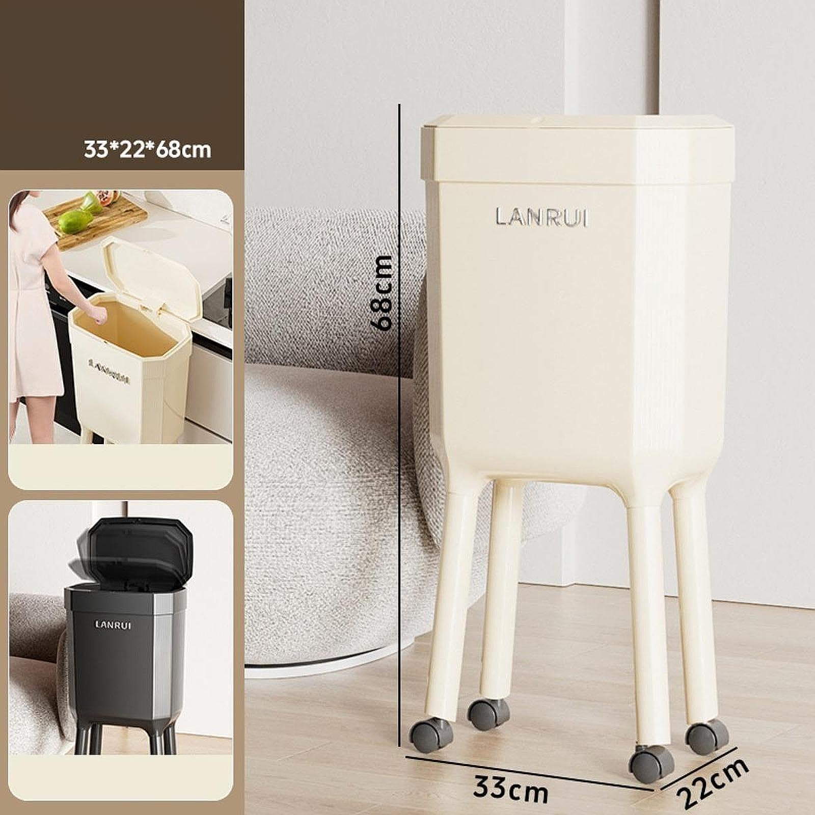 Pattumiera con Ruote, Pattumiera Minimalista, Cestino per Rifiuti per Soggiorno, Camera da Letto, Cucina, Bagno E Ufficio, Bianco