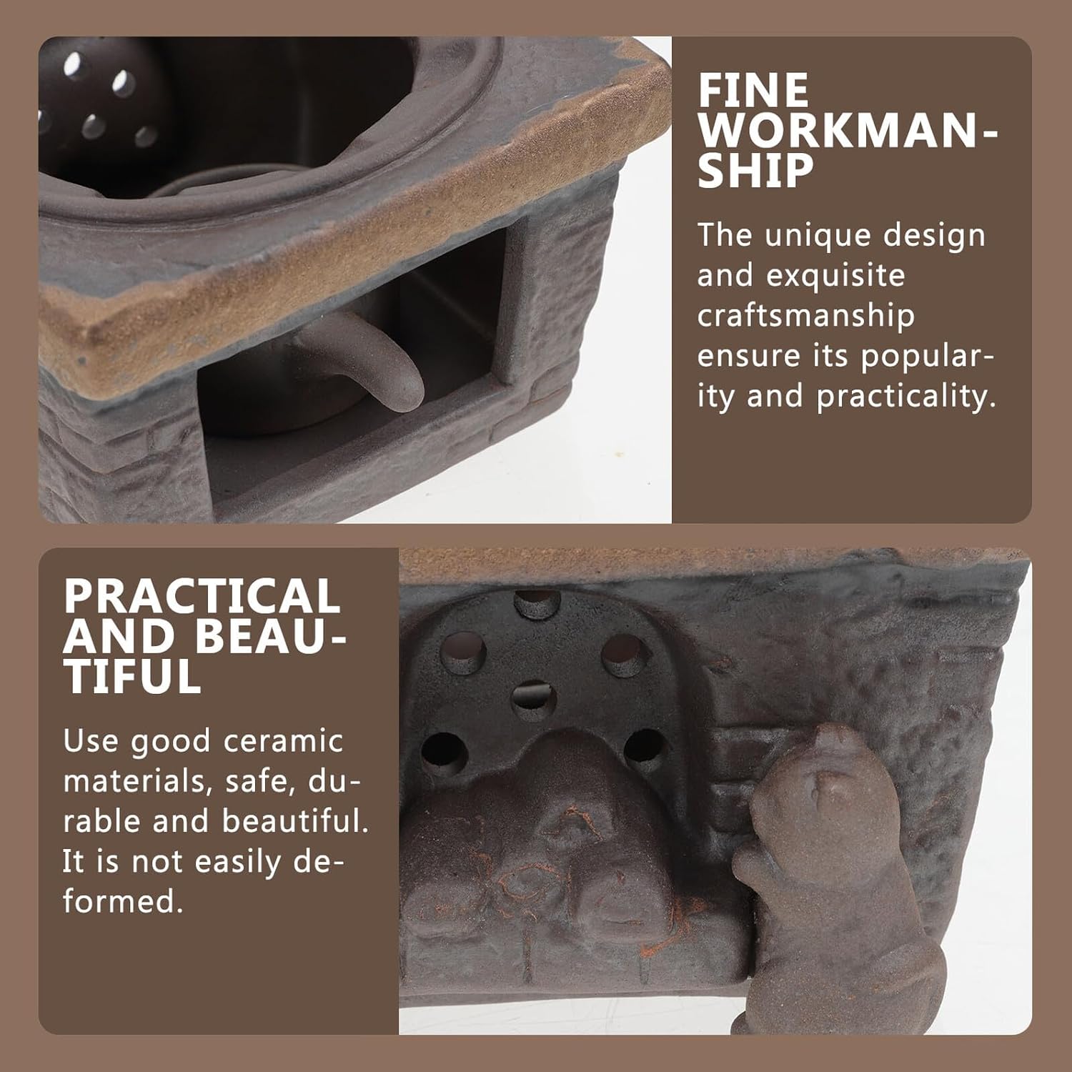 Ceramic Tea Stove Holder Retro Style Decorative Teapot Heater Base for Living Office Tea House Shop Handmade Coarse Pottery Warmer Heating Food