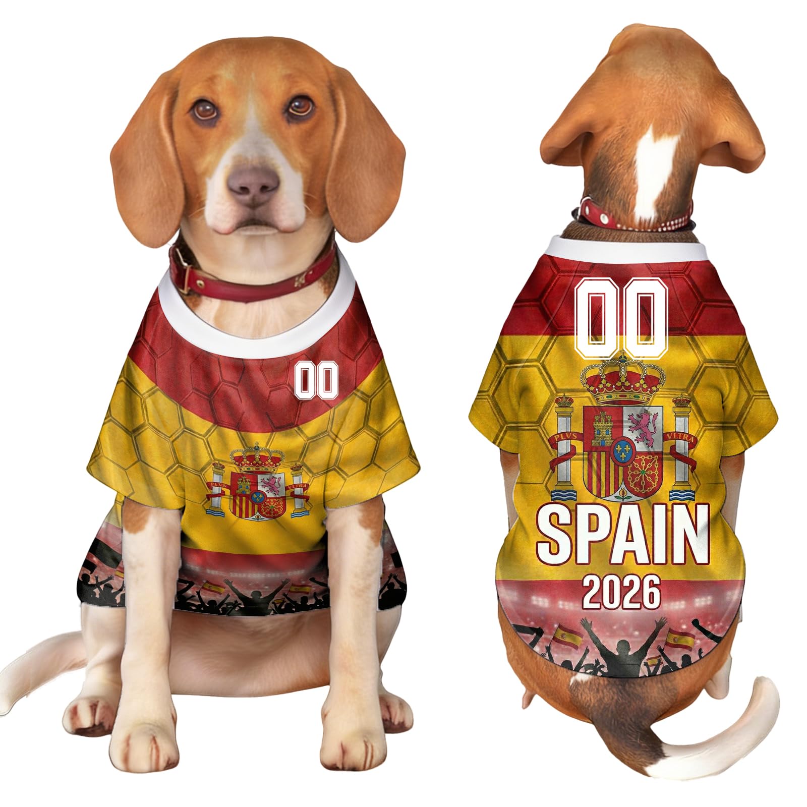 Personalised Dog T Shirt with World Cup 2026 Pet Apparel – Custom Country Flag Name Number, Breathable Soccer Jersey for Small Dogs – Gift, for Football Fan (Spain)