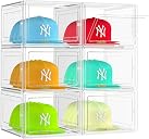 SCAVATA 6 Pack Hat Organizer Box, Stackable Clear Baseball Caps Holder Box Containers with Magnetic Door for Hats Snapback Cap Storag, Hat Rack Display Case, Holds 8 Hats Each (Clear)