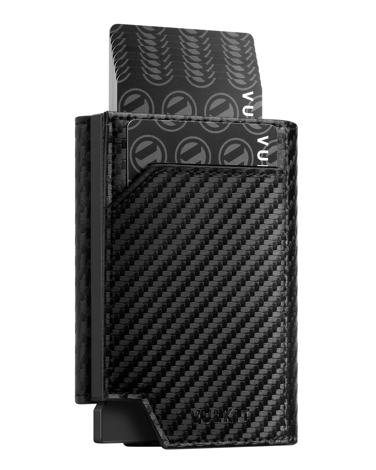 VULKIT Carteras para Hombre Pop Up RFID Bloqueo Cartera Tarjetero Hombre Piel Tarjeteros Monedero con Porta Monedas Tríptico Billeteras para Billetes, Fibra de Carbono