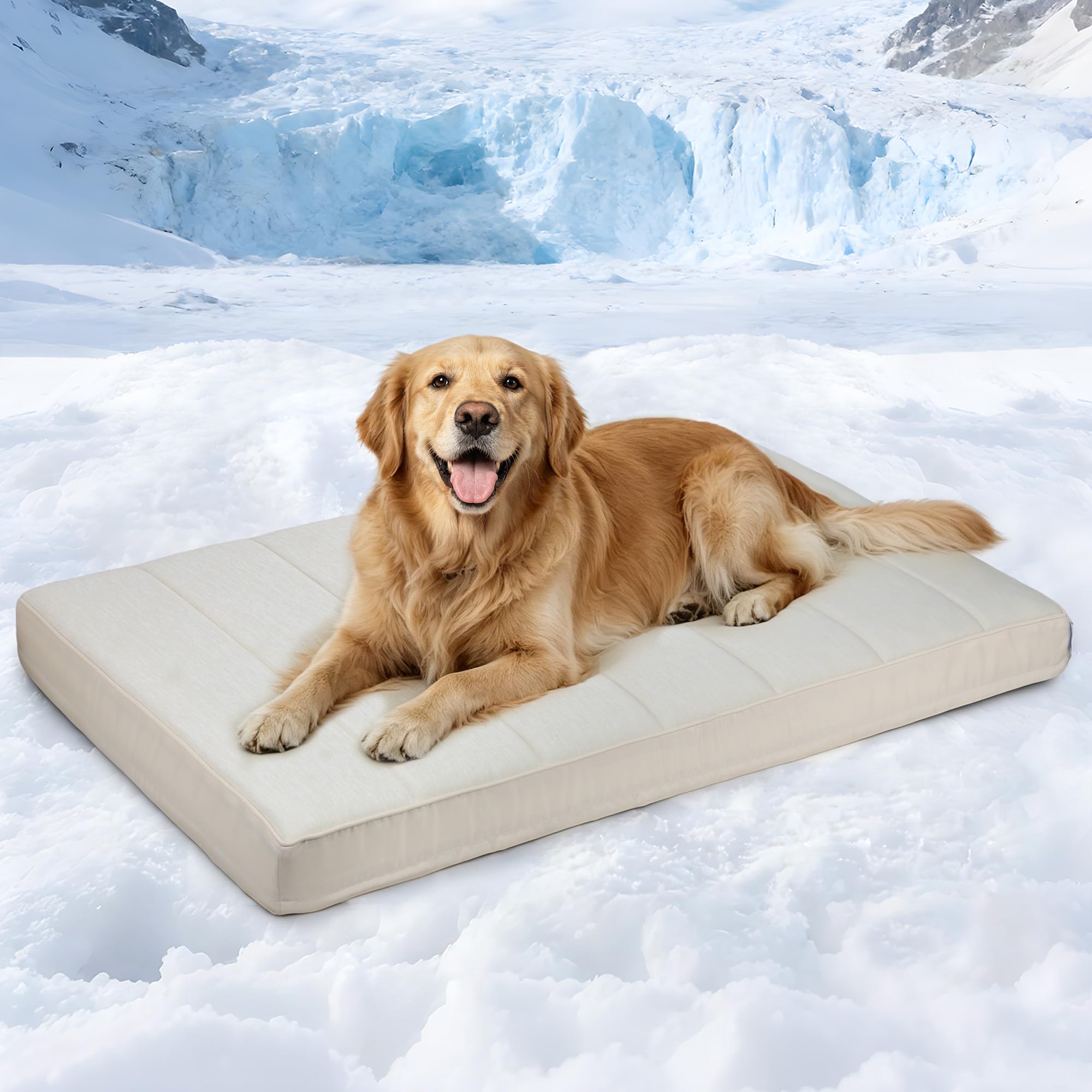 ZAKAPAWS Cooling Dog Bed for X Large Dogs - Orthopedic Pet Beds with Memory Foam, QMAX>0.5, Waterproof Removable Washable Cover for Hot Weather, Dark Beige, 41" L x 27" W x 3" H