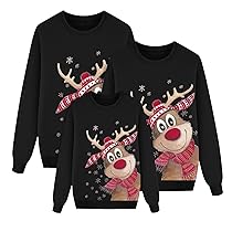 Dwevkeful Felpa Natalizia Famiglia Manica Lunga con Stampa Renna Senza Cappuccio Girocollo Invernale Sweatshirt Coordinate Natalizi Set Maglioni Natale Famiglia per Uomo Donna Bambino