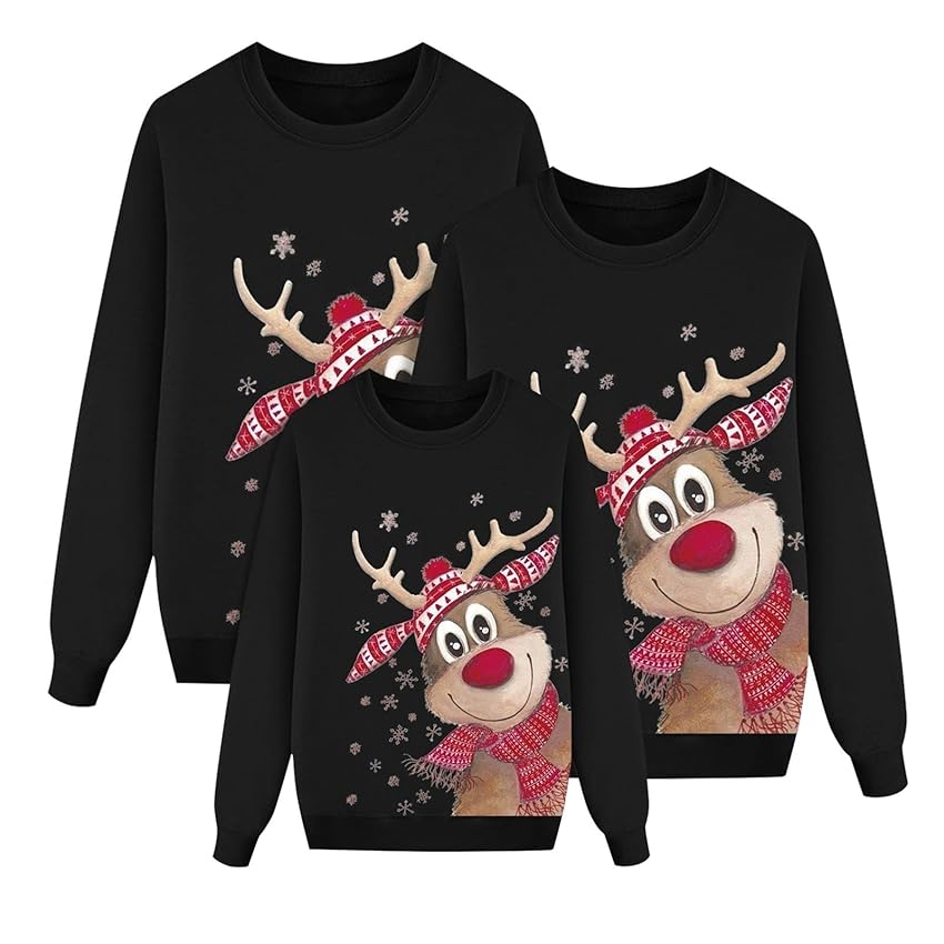 Sobzia Felpa Natalizia Famiglia Maglioni Natale Famiglia per Donna Uomo Bambino Manica Lunga con Stampa Renna Senza Cappuccio Girocollo Invernale Sweatshirt Coordinate Natalizi Set