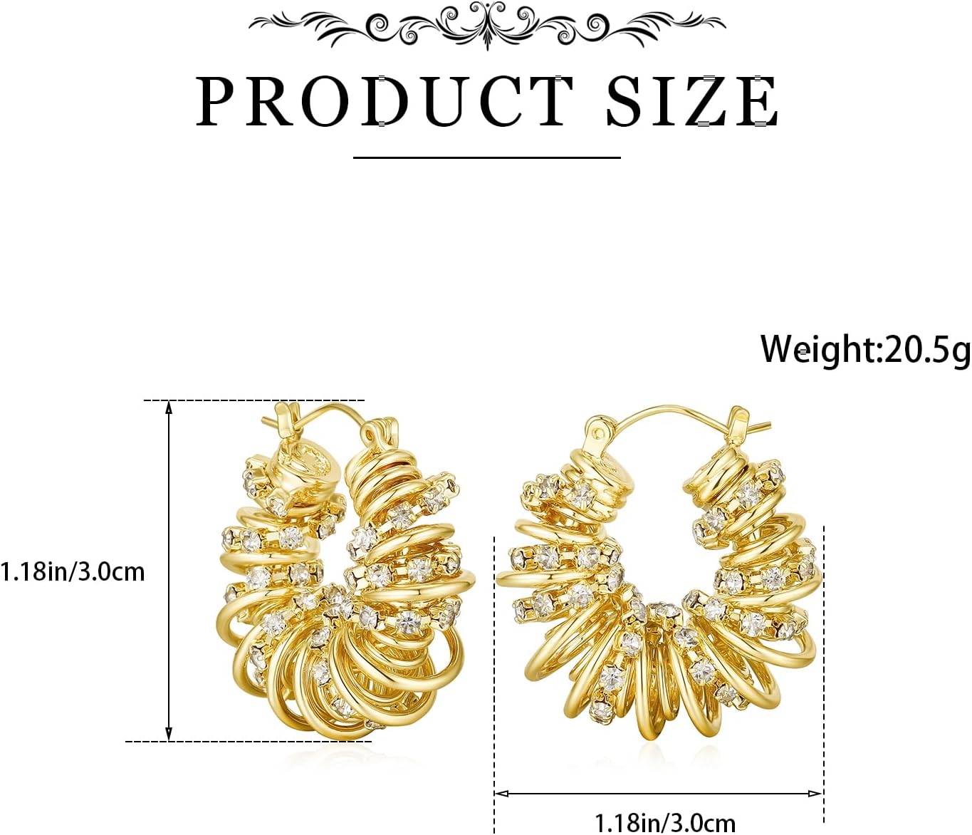 Chunky Gold Hoop Earrings Statement Earrings for Women Sparkly Rhinestone CZ Thick Hoop Earrings - Image 5