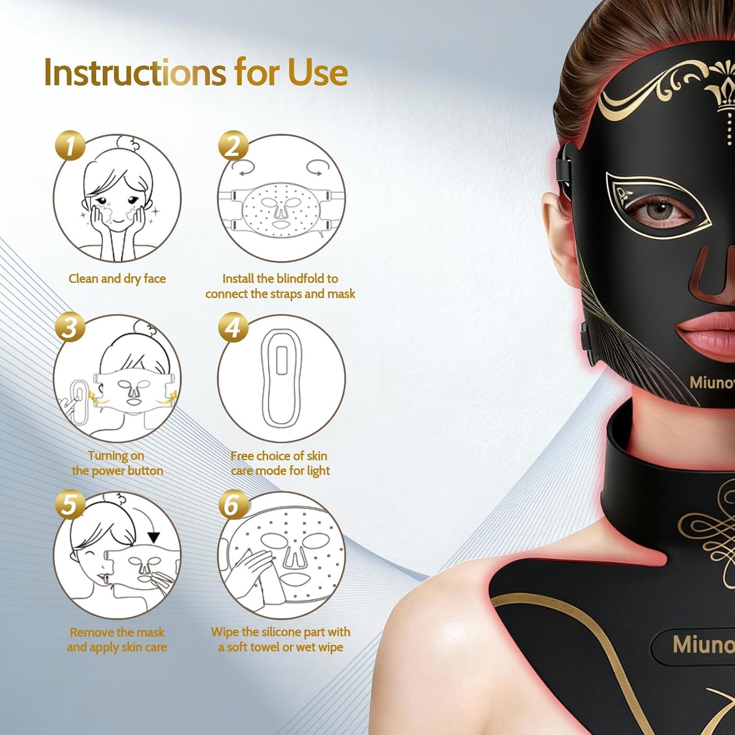 Red Light Therapy for Face and Neck,Red Light Therapy Mask,LED face mask light therapy 7 Colors& 850nm Near Infrared light,Premium Home spa,Anti-Wrinkles,Acne Care,Best Gifts for selfcare