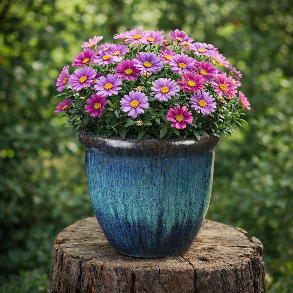 Steinzeug-Blumentopf/Pflanzkübel Farmer Grün-Blau 28x22cm frostfest