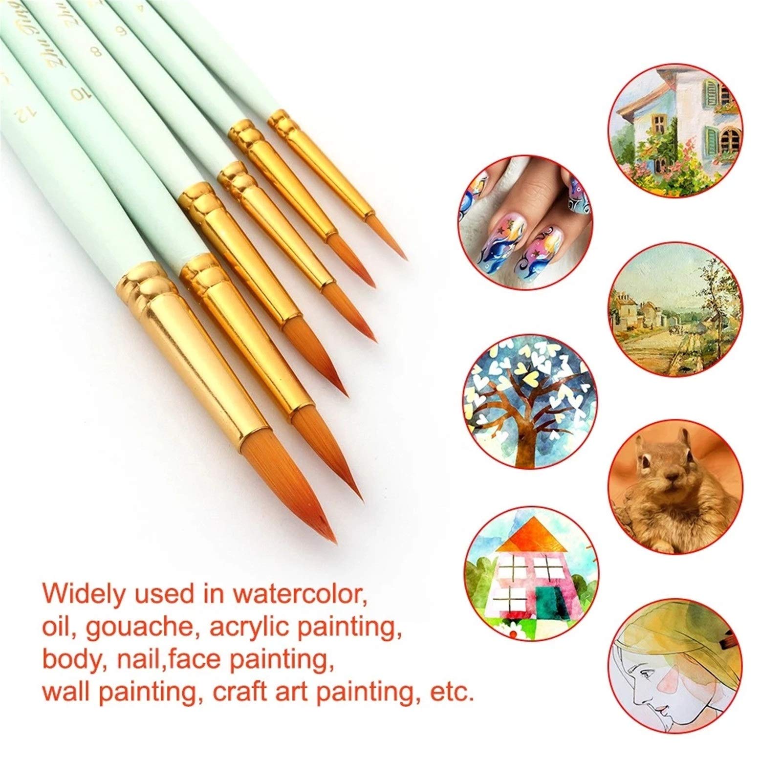 Pinselsets 6pcs Art Pinsel Pen-Set Runde spitz zulaufende Spitze Professionelle für Anfänger Profis(Grün)