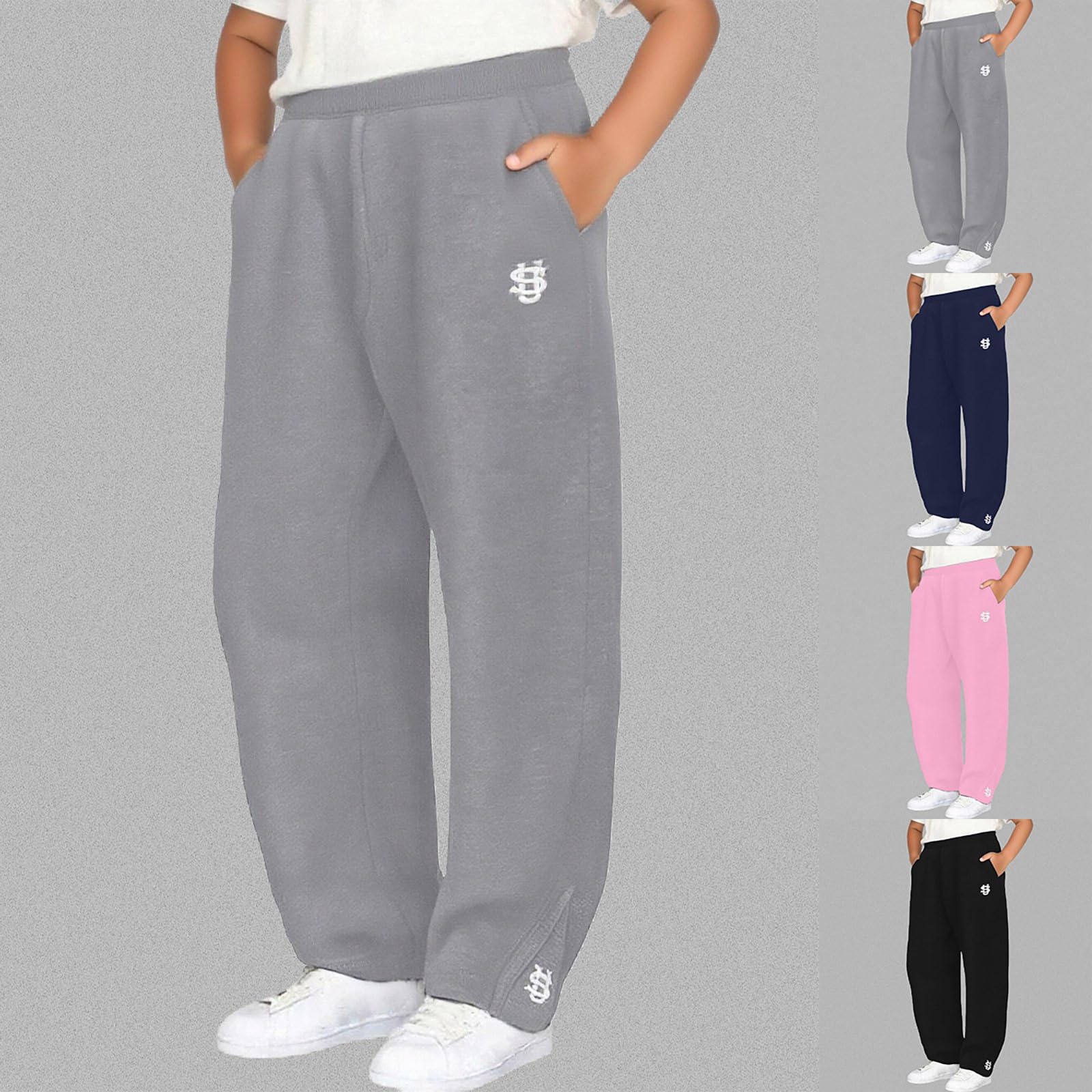 Pantalones de chándal holgados para niños adolescentes algodón cordón bolsillos pierna ancha cintura elástica