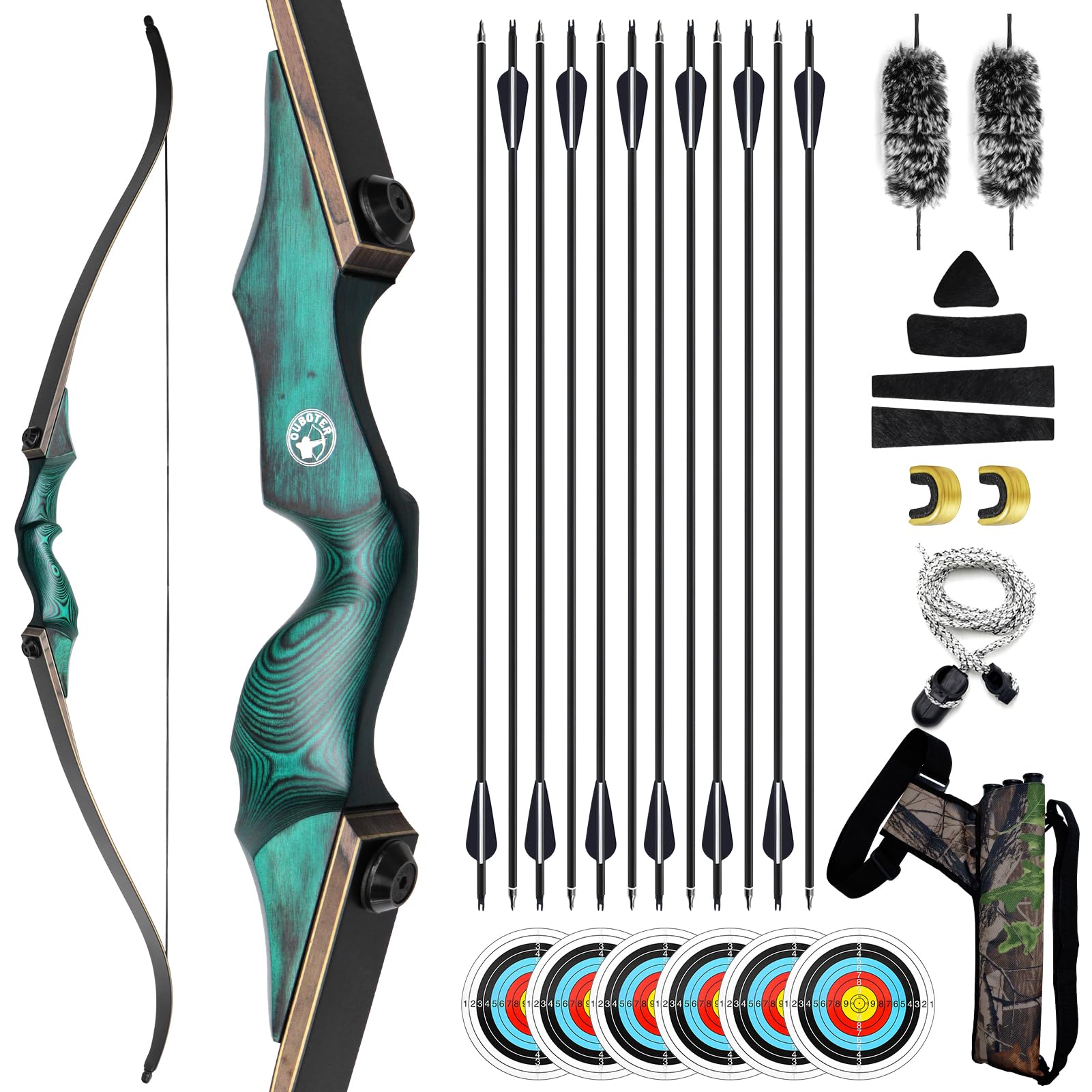 60 Zoll Takedown Recurve Bogen 20-60lbs Rechtshänder Bogenschießen mit Pfeil Köcher und Ziel Parper Bogenschießen Recurve Bogen und Pfeil für Erwachsene Jagd Schießen