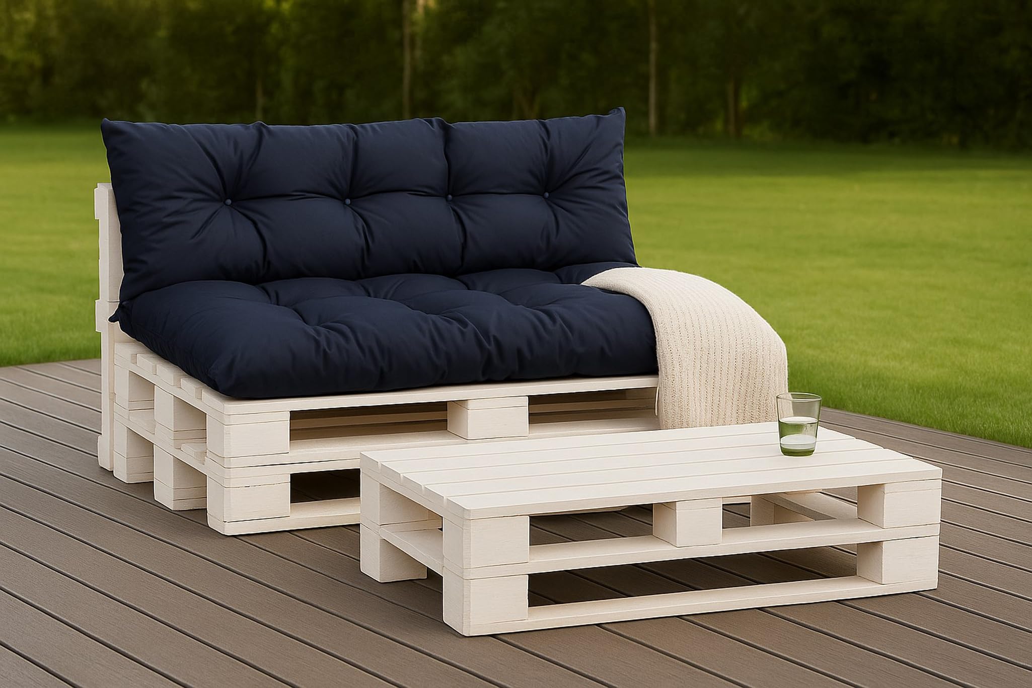 Cuscini Per Pallet Esterni, Set 120x80 + 120x60 Cm, Colore Meringa, Federe In Poliestere Con Imbottito In Poliuretano, Lavabili - 6
