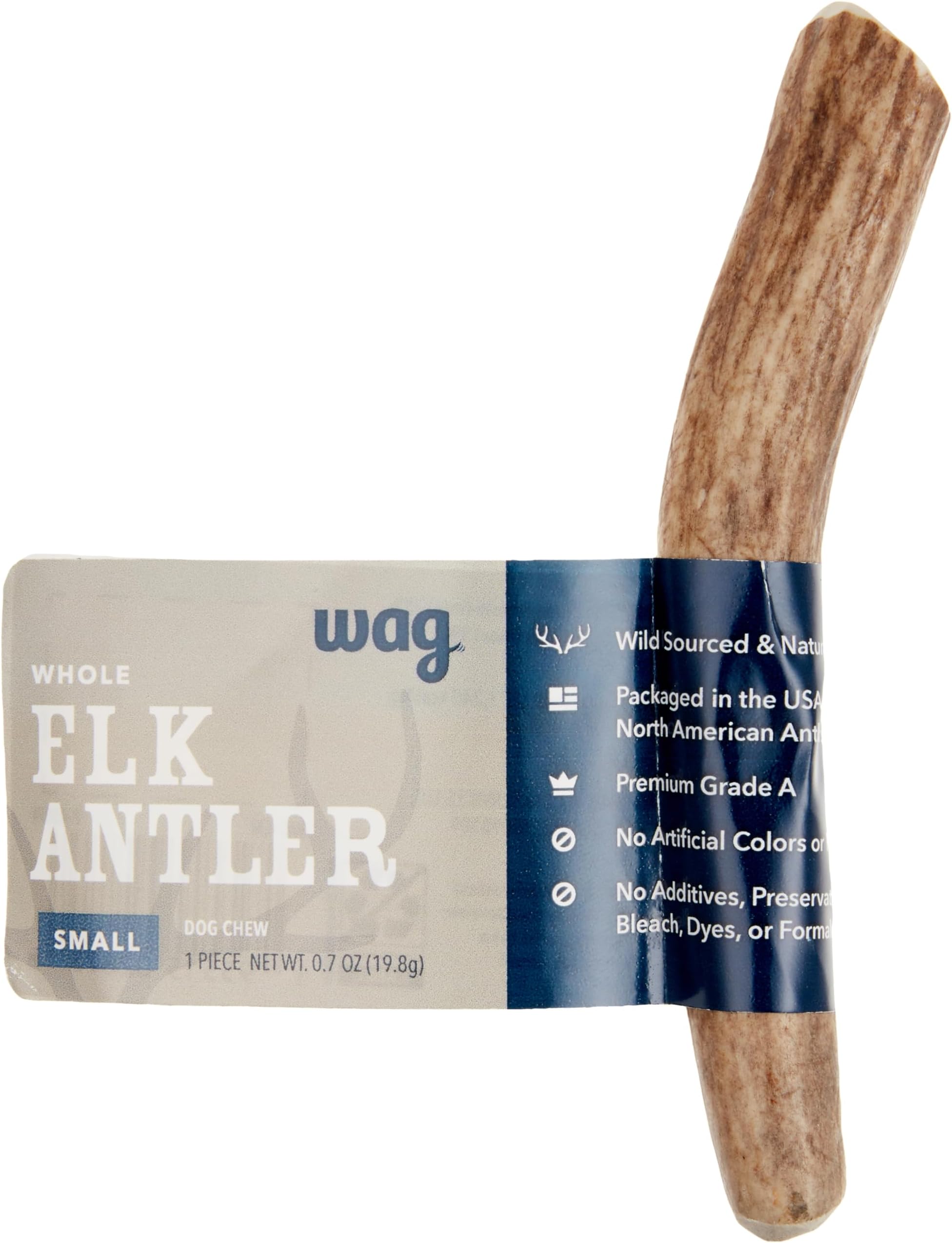 Amazon Brand - Wag Elk Antler - Whole - Long Lasting for Aggressive Chewers - Small 4-5.5 inches (Best for Dogs under 15 lbs), 0.70 Ounce (Pack of 1)