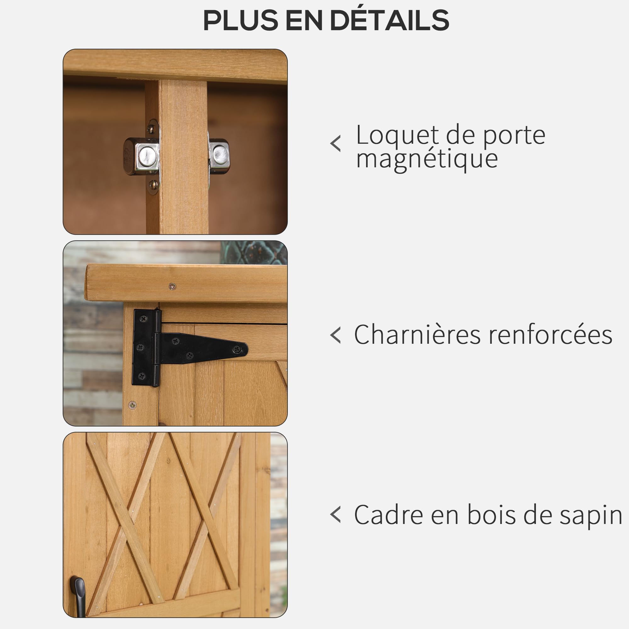 Outsunny Abri de Jardin Armoire de Jardin 75L x 40l x 90H cm 3 étagères 2 Portes Toit en Asphalte imperméable Bois de Sapin Jaune