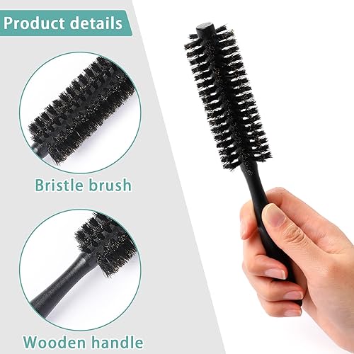 Miniatura 3 de Cepillo redondo de cerdas de jabalí, cepillo redondo pequeño con cerdas de jabalí con mango de madera natural, cepillo de rodillo para mujeres y