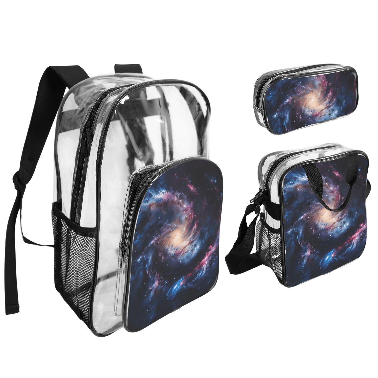 Galaxy Print - Zaino trasparente per scuola, viaggi, viaggi, viaggi, viaggi, viaggi, viaggi, concerti, 3 pezzi