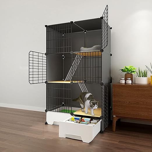 amzwkt Cat Cage, Cat Enclosure with Cat Litter Box, Large 2/3 Tier Cat