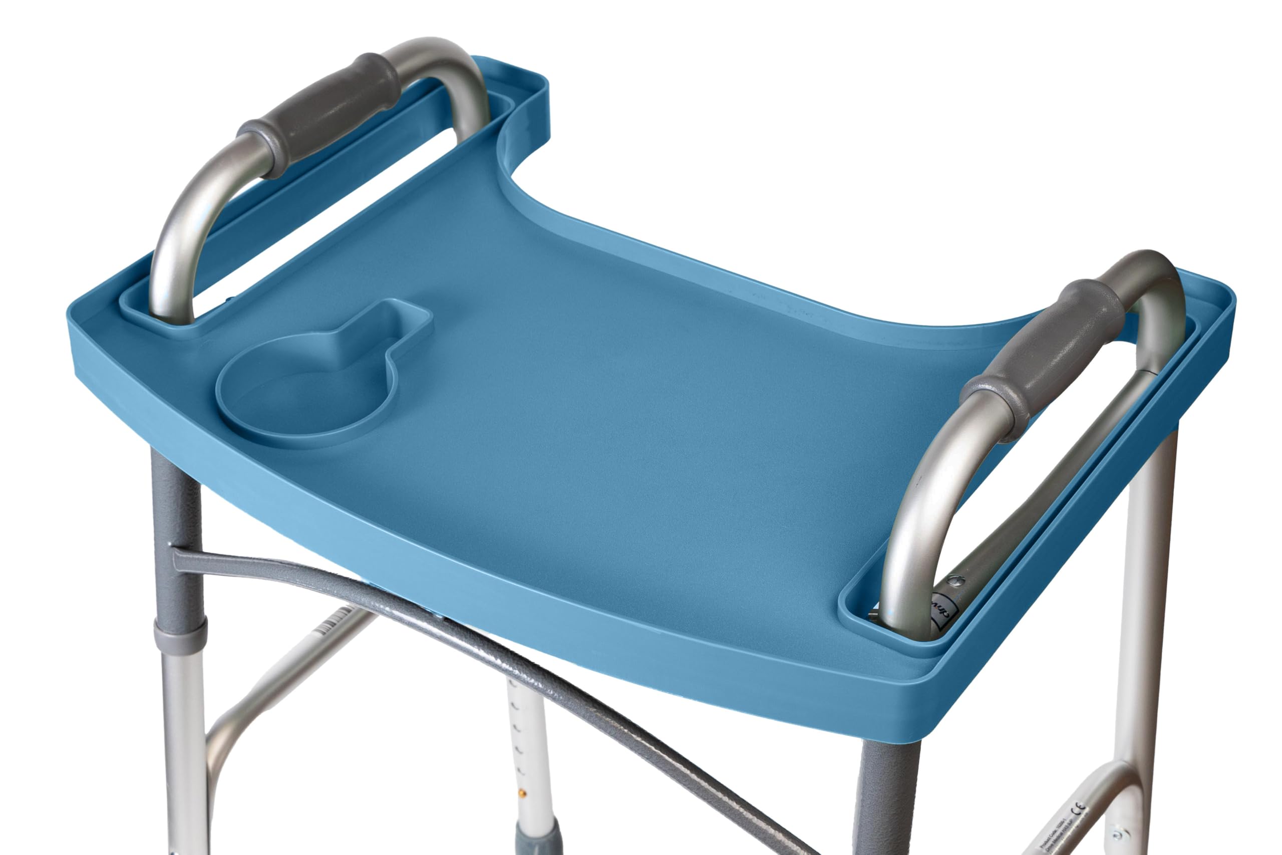 Sigo Blue Walker Tray for Rolling Folding Walker, Tray Table with Cup Holder for Standard Walkers Seniors, Detachable Non Slip TV Accessories Basket Holding Plate Cups Clip On Small Bag Carrier (Blue)