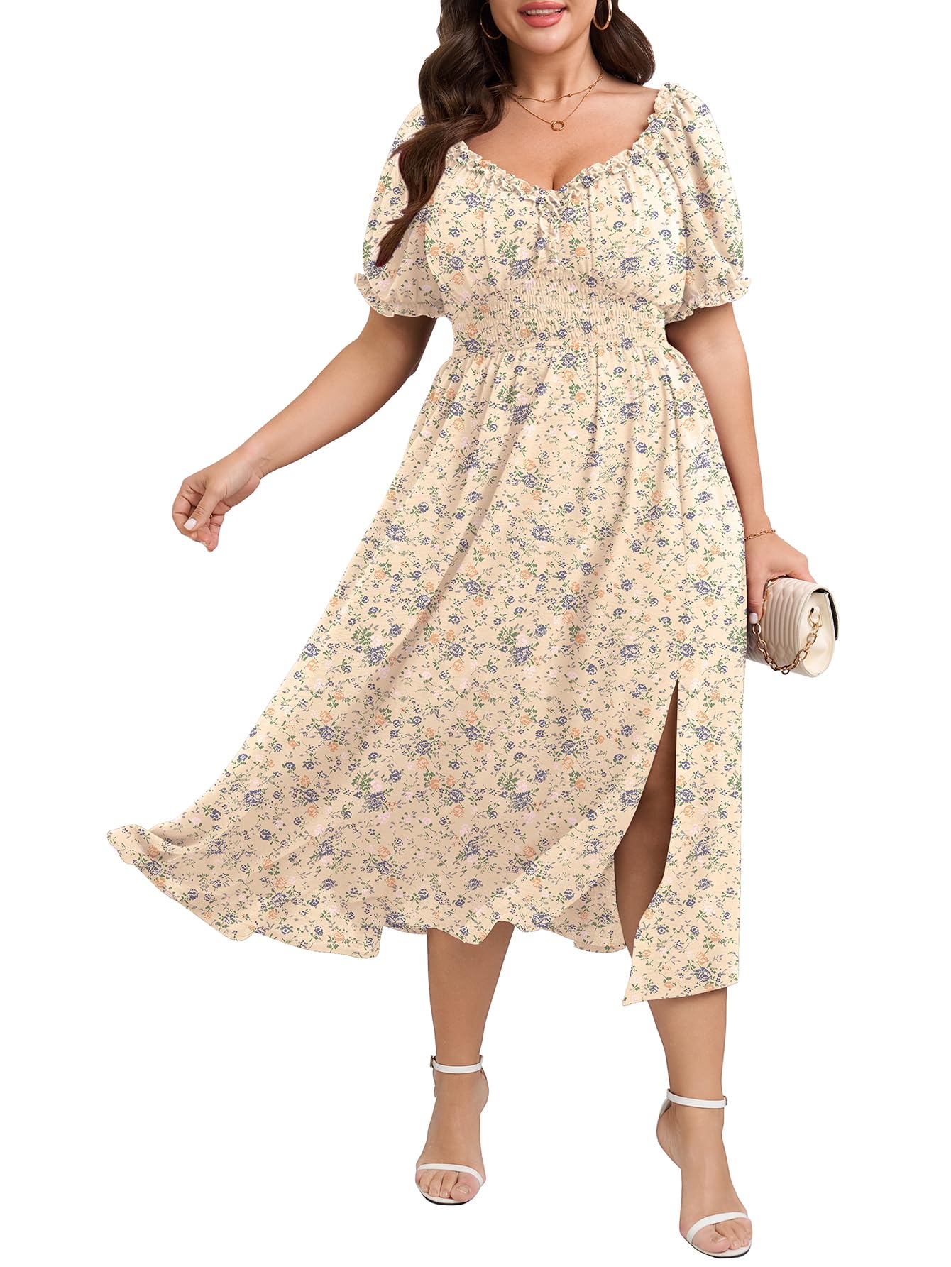 Plus Size Wedding Guest Dress Womens Dresses V Neck Short Floral