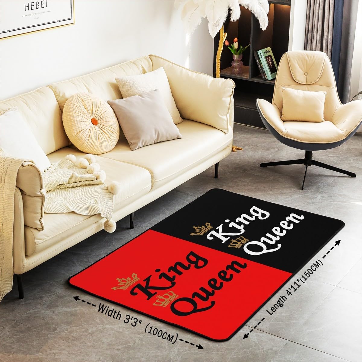 Erosebridal King and Queen Crown Area Rug 3x5 Red Black Mr Mrs Carpet for Adults Couple Men Women,Valentine's Day Wedding Gifts,His and Hers Decorative Rug Bedroom Living Room Bedside