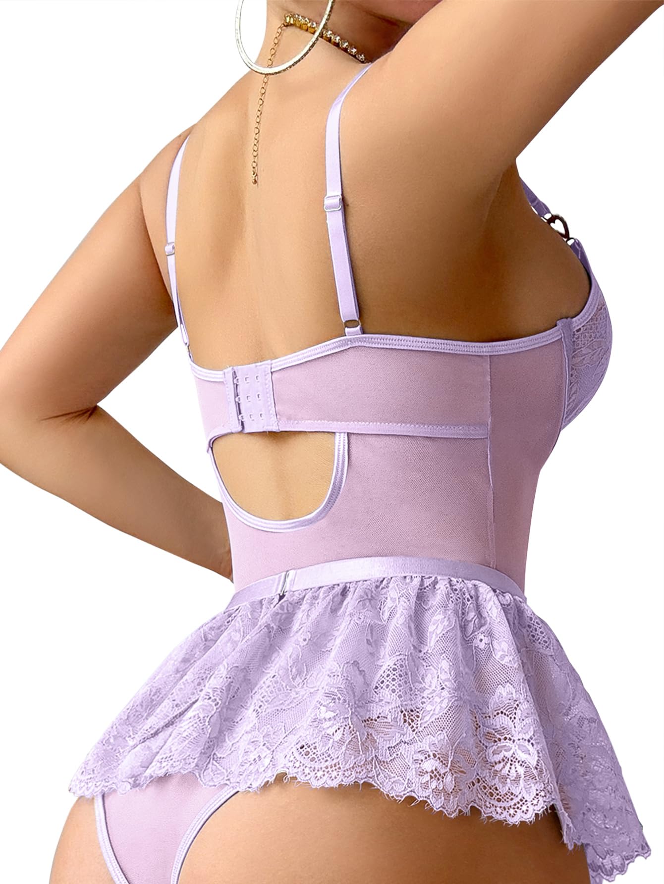 Sexy outfit Seksowne pończochy dżetów podwiązka w kształcie serca fiszbiny kwiecista siateczka koronkowa przezroczysta bielizna dla lalki Teddy body zestaw spódnic