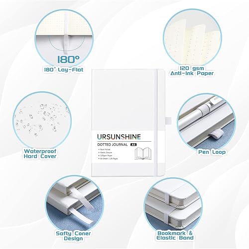 Miniatura 5 de Cuaderno punteado, diario, 5.3 x 8.26 pulgadas, tapa dura, prémium, papel grueso, doble espiral, bandas, cuero negro sintético, lazo para bolígrafo,