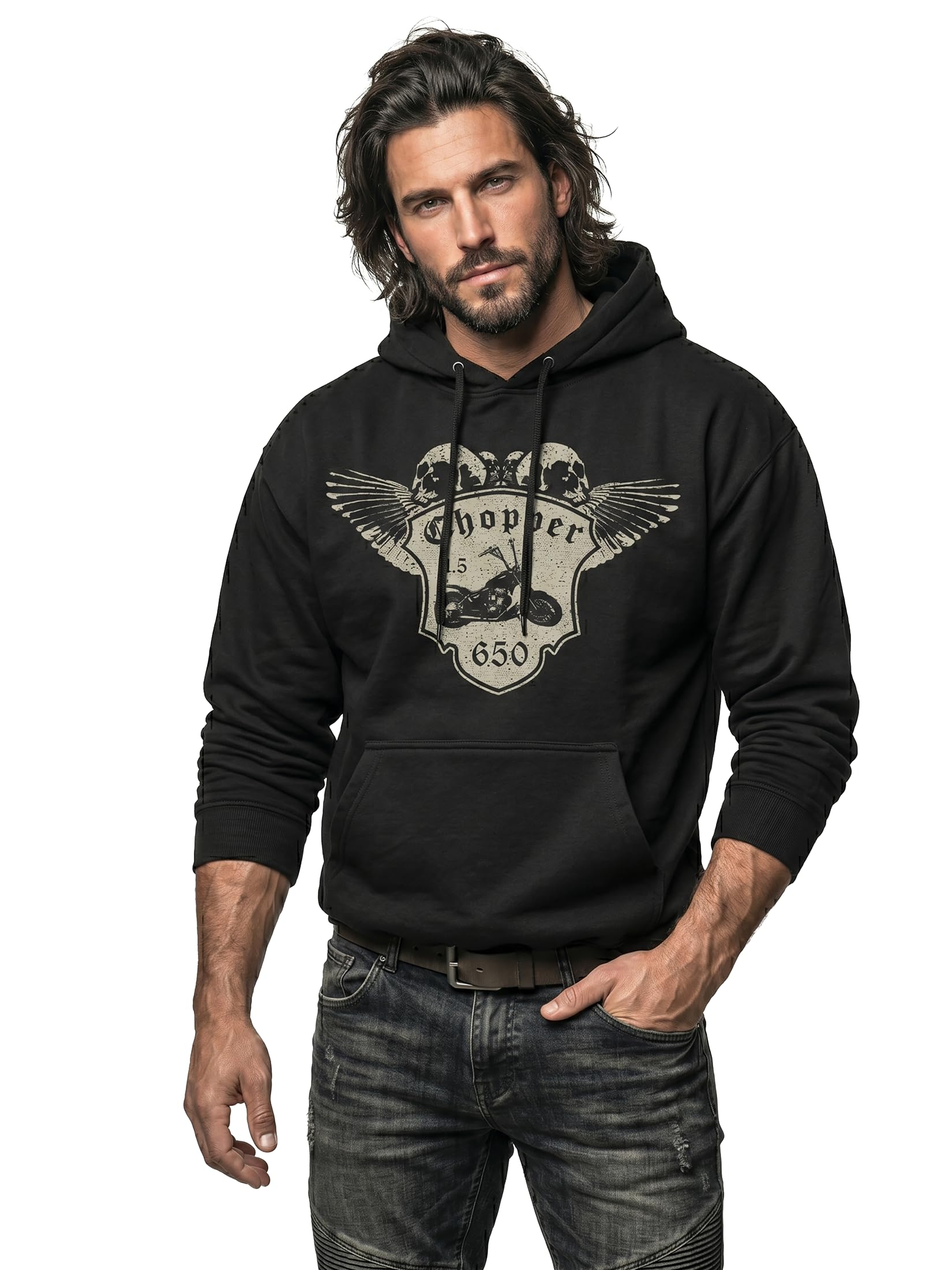 MAKAYA Sudadera Moto Hombre - Hoodie Calavera Chopper