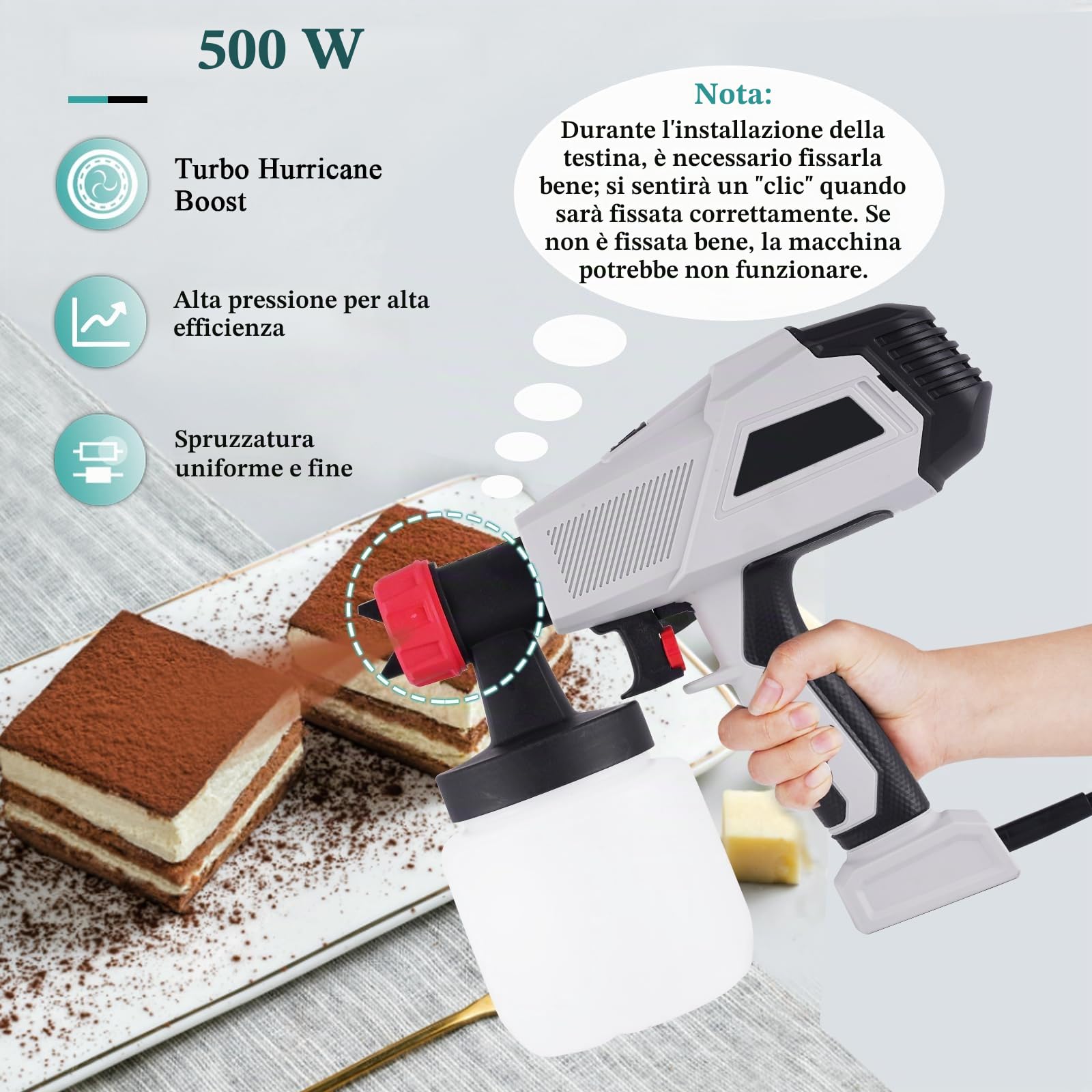 YJINGRUI elettrico Mousse Cake spruzzatore 500W Portable Cake Decorating Airbrush con ugello Spray & Spool 800ml (220V)