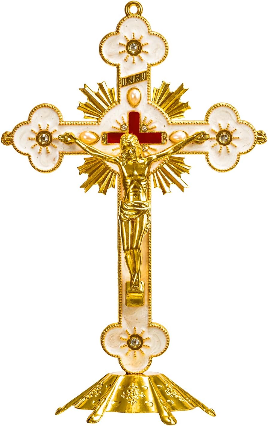 Calculs Metal Jesus Crucifix Table Cross for Jews - Catholic Table Cross With Stand For Christ's Prayers Jerusalem Home Decor 8" Gold