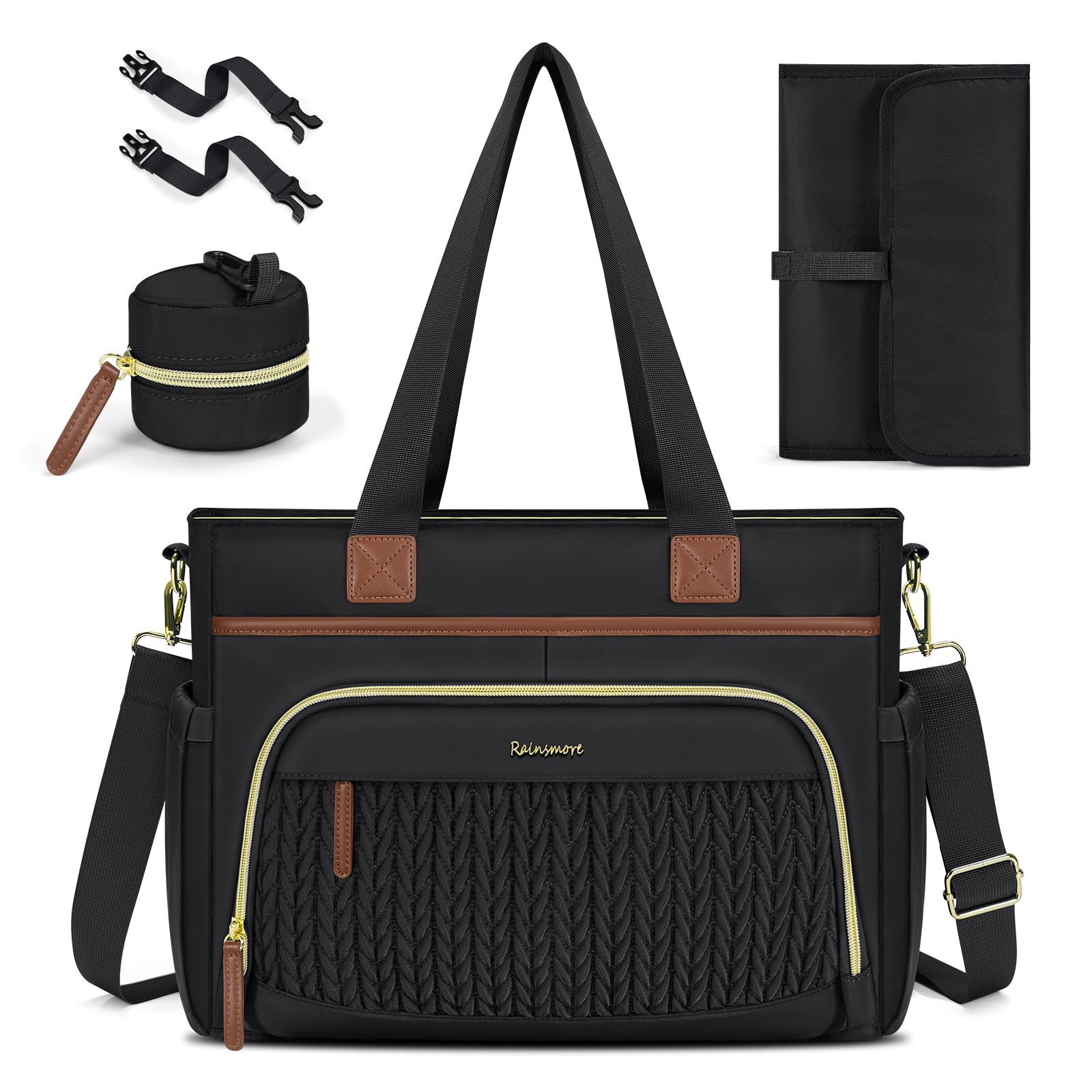 RAINSMORE Sac à langer fourre-tout pour bébé avec étui à tétine, grand sac à langer de voyage pour maman et papa, sac multifonction pour bébé