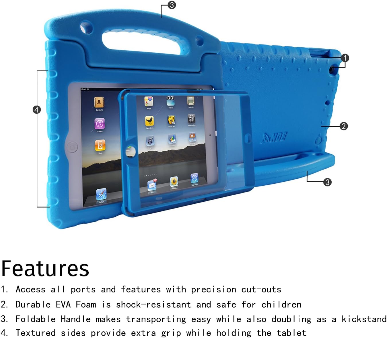 Crеаtіvе Prоduсt HDE Case for iPad Mini 1 2 3 Kids Shockproof Bumper Hard Cover Handle Stand with Built in Screen Protector for Apple iPad Mini 1st 2nd 3rd Generation (Blue)
