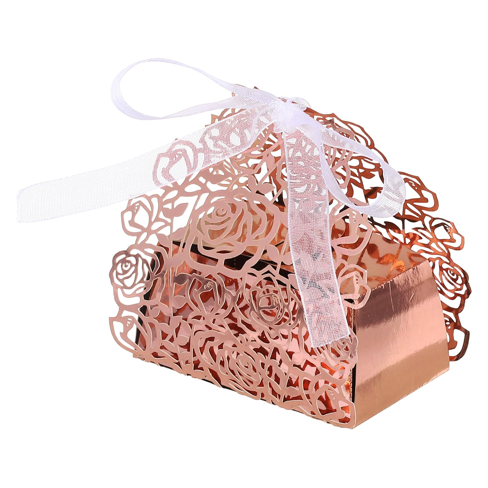 PATIKIL Laser Cut Rose Candy Boxes,(Rose Gold) (50Pcs), Creative Romantic Favors Gift Boxes with Ribbons for Wedding/Birthday Party/Anniversary/Baby Shower