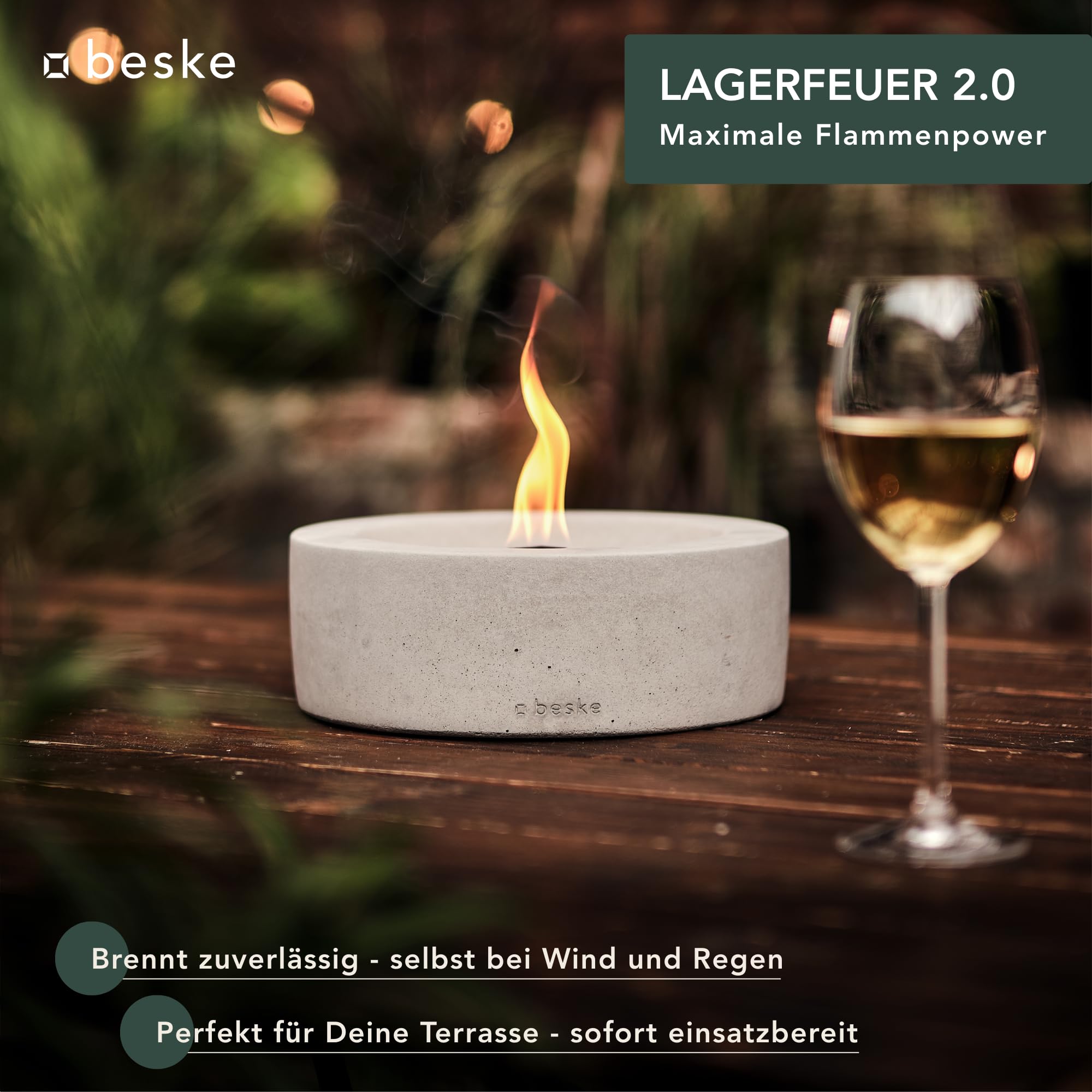 Beske-Manufaktur Tischfeuer Fackel Modell Taal Ø25cm Dauerdocht Wiederbefüllbar