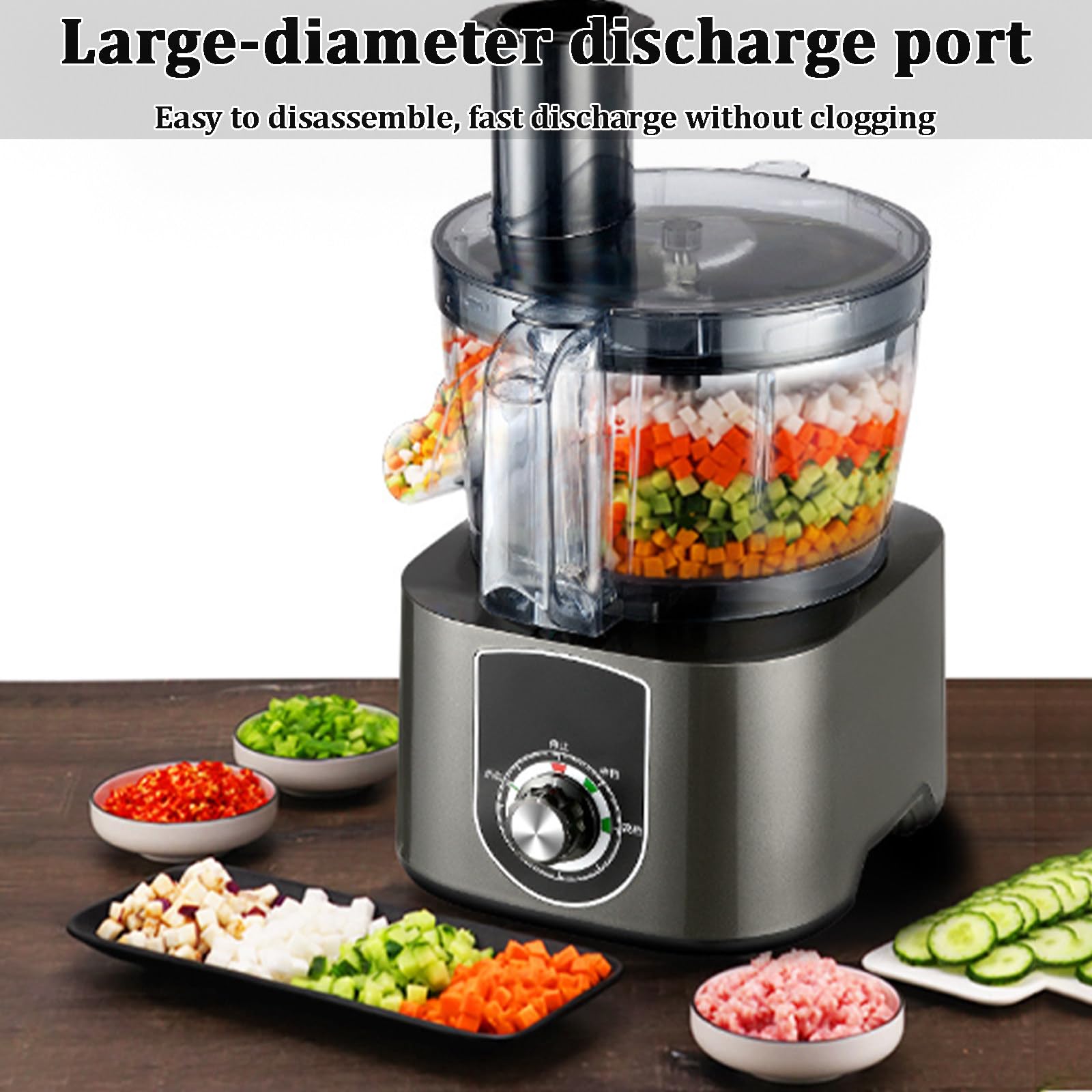 Picadora de verduras para uso doméstico comercial, con cuchillas de acero inoxidable, cortador automático de alimentos, máquina de corte de frutas, redes de cuchillos y cuchillas de rebanar, gris