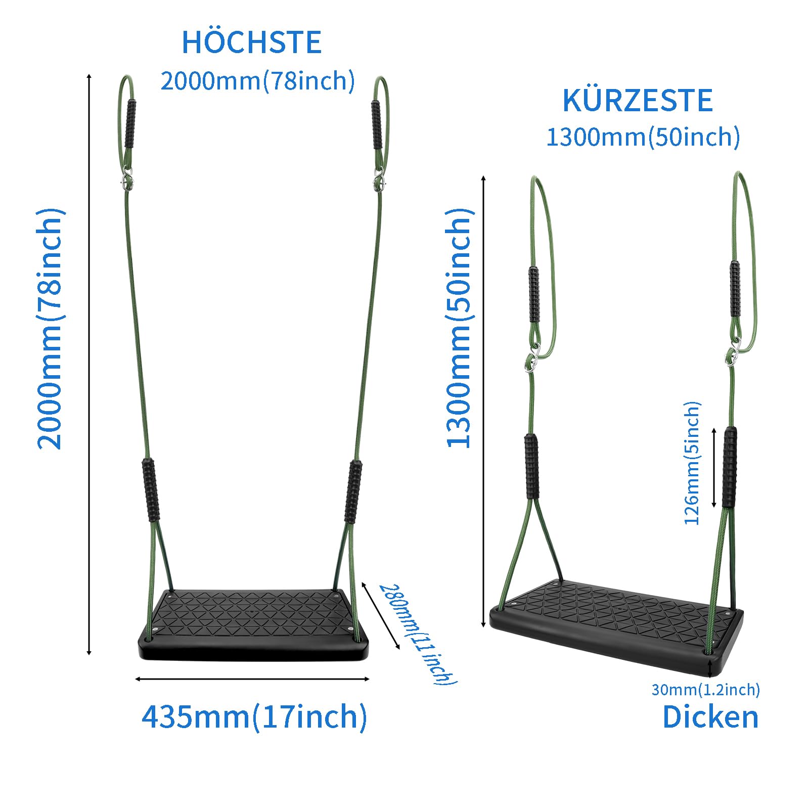 Solidne siedzisko do huśtawki, antypoślizgowy zestaw do zawieszenia na drzewie z regulowaną linką, akcesoria do huśtawki na placu zabaw dla dzieci do użytku wewnątrz i na zewnątrz (czarne)
