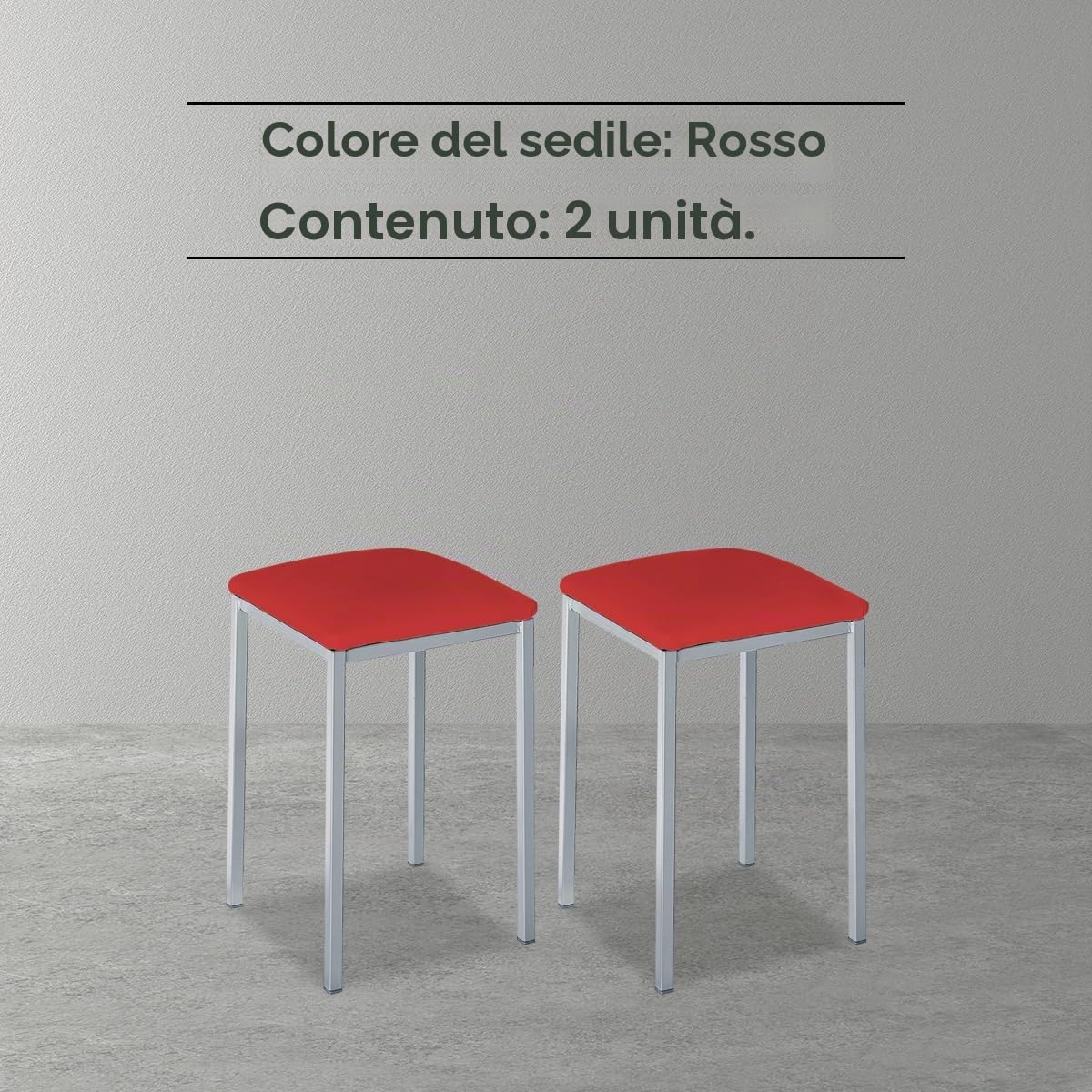 ASTIMESA Due sgabelli da cucina quadrati, in finta pelle rossa, altezza della seduta: 45 cm