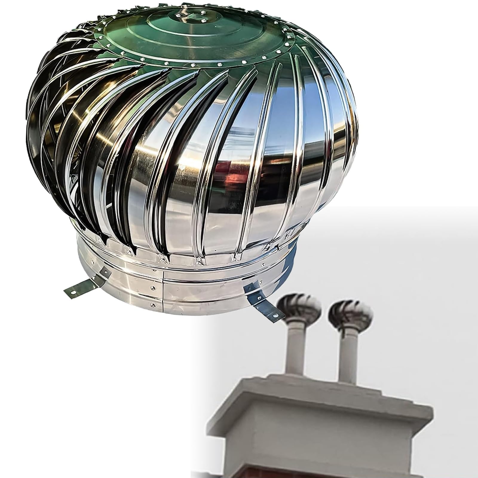 IvyLoutish 160mm/6.3in, 304 Stainless Steel Pipefit Roof, Round Roof Turbines Ventilator Rain Cap Vent, with Wind Turbines, Sturdy and for Chimney