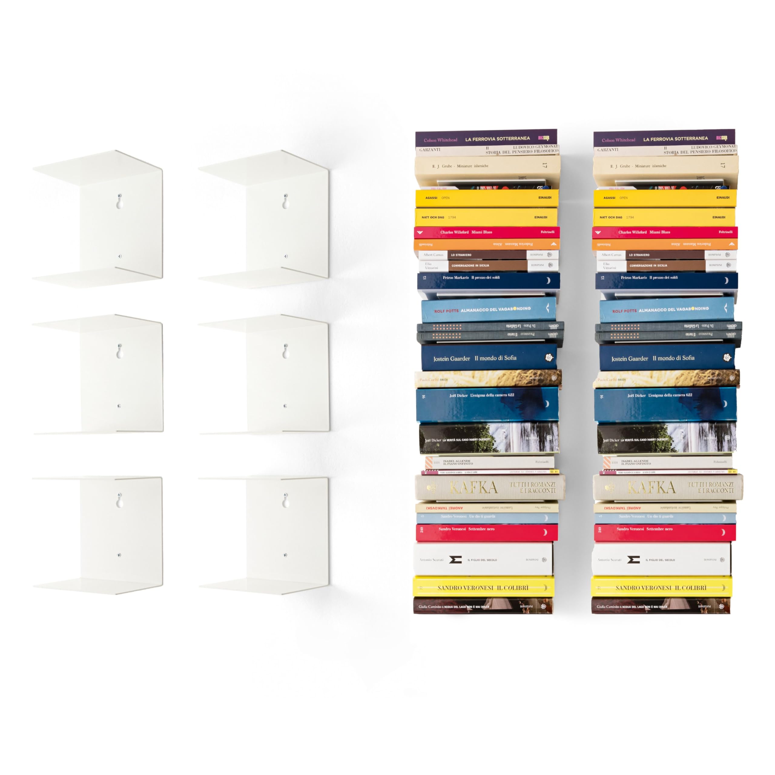 D-Segno Libreria da Parete Invisibile in Metallo – Mensole da Muro di Design, Libreria sospesa salvaspazio, mensole a scomparsa per libri – Made in Italy