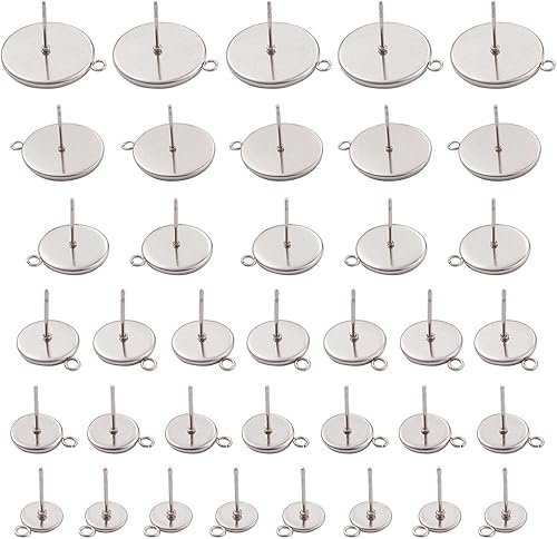 Miniatura 6 de 12 piezas de acero inoxidable 304 en blanco de acero inoxidable de oro rosa Componentes de 0.433-0.827 in Bandeja de bisel de cabujón redondo plano