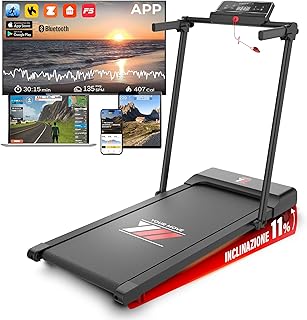YM Tapis Roulant Salvaspazio Elettrico 12 km/h, Tappeto Corsa MAXI 42cm, MARCHIO ITALIANO, Telaio Rinforzato, INCLINAZIONE, Pieghevole, 12 Programmi, NEXT 1000 Your Move ASSISTENZA ITALIA