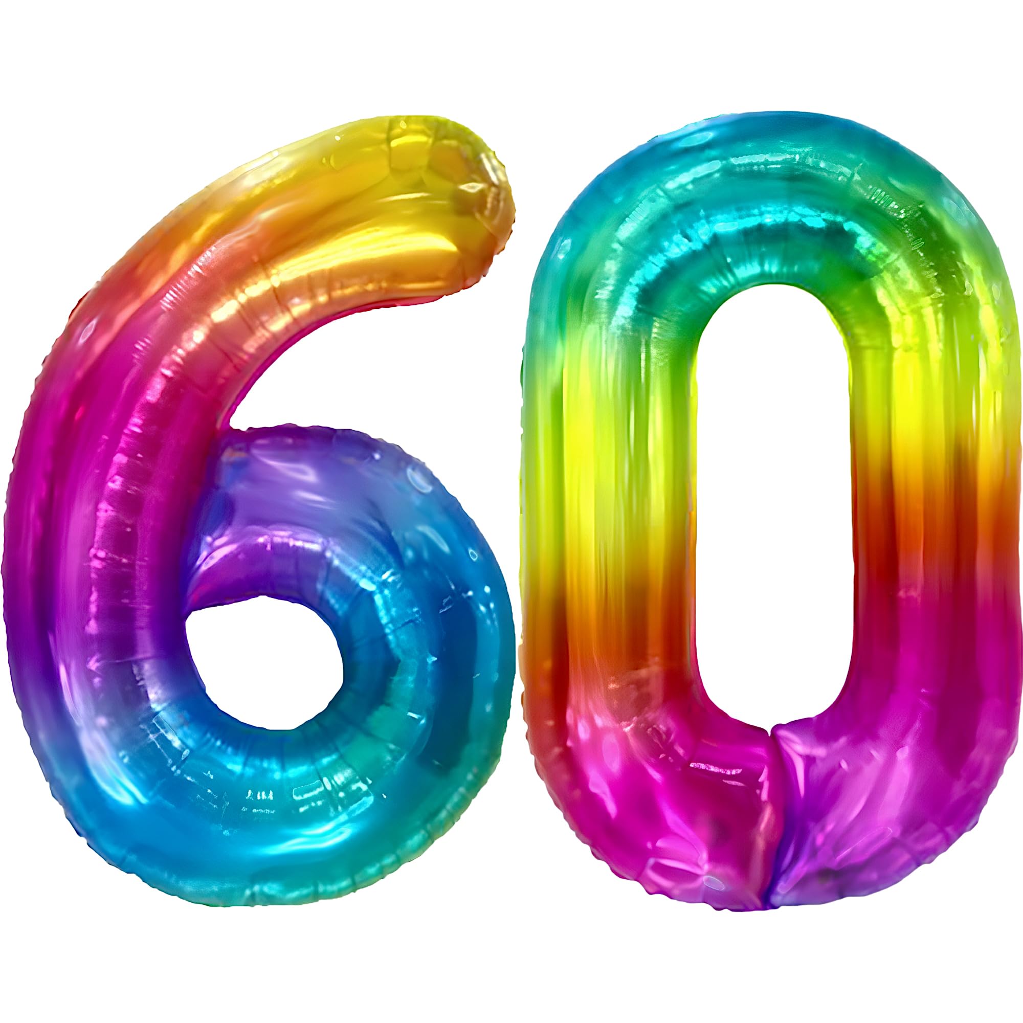 FUNFEST Rainbow 60th Birthday Balloons 100cm - Birthday Balloon Decoration - Includes 60th Birthday Balloon & Straw - Flies with Helium - Premium Reusable Balloon