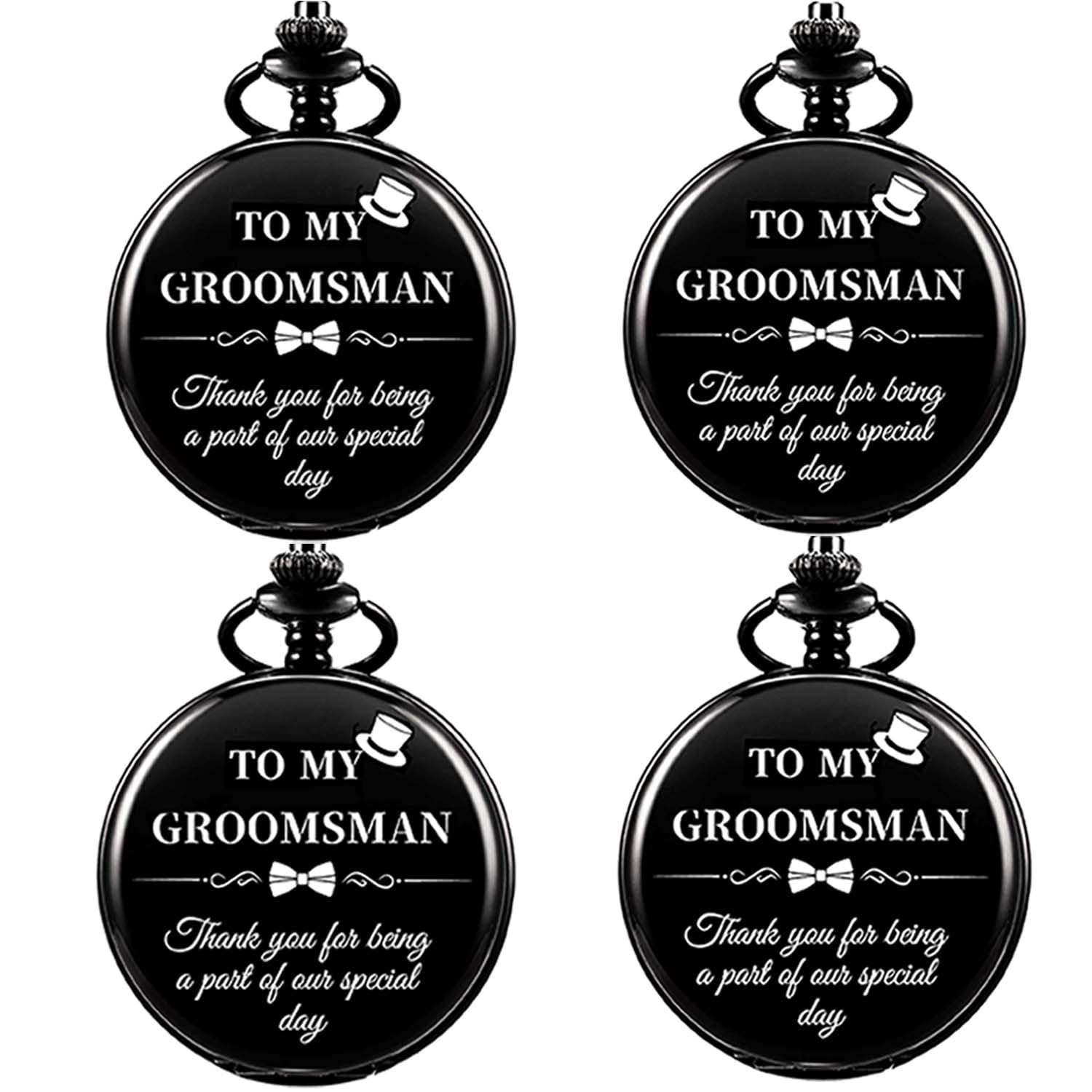 4 Pcs Groomsman Gifts for Wedding Engraved Pocket Watch Best Man Roman Numerals Quartz Pocket Watch Wedding with Chain-image-13