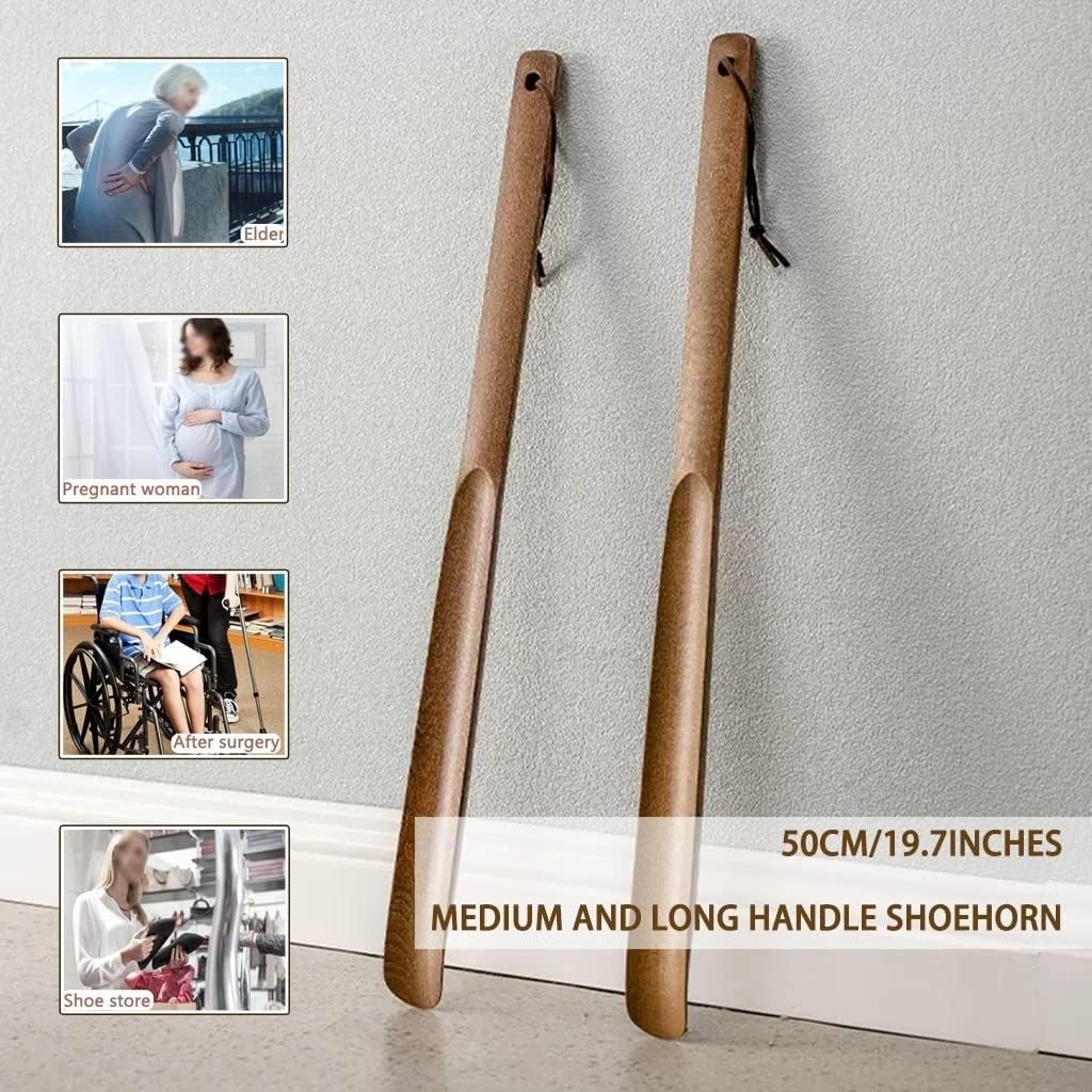 Calzador de madera de alta calidad de 19.6 pulgadas para personas mayores y mujeres embarazadas, mango largo, herramienta de madera de haya fácil de llevar, ideal para poner y quitar zapatos sin