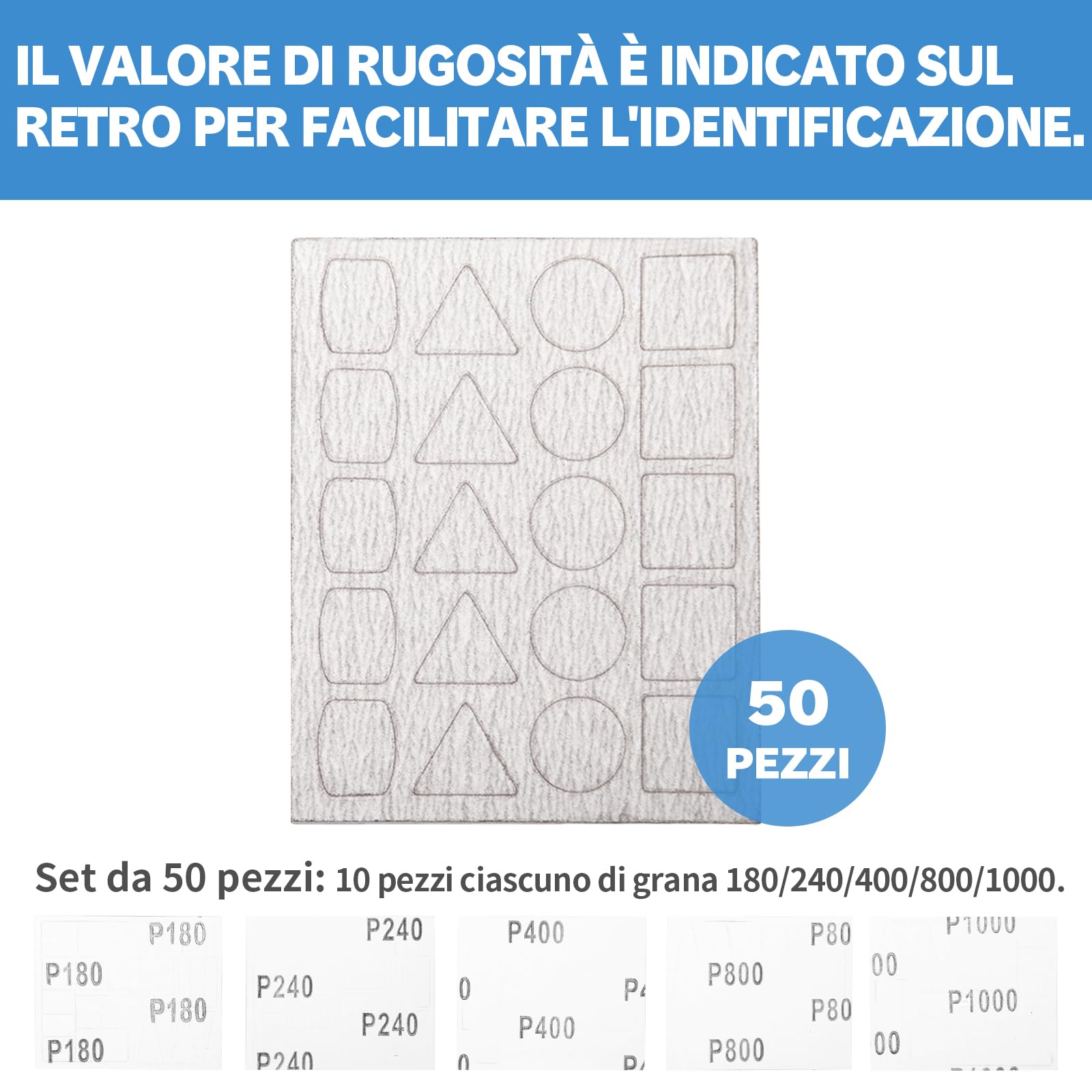 Bucasso Carta abrasiva per levigatrice a penna PLH-1000, PLH-2000, 180/240/400/800/1000 Grane Ciascuno 10 pezzi con ciascuno 20 tamponi