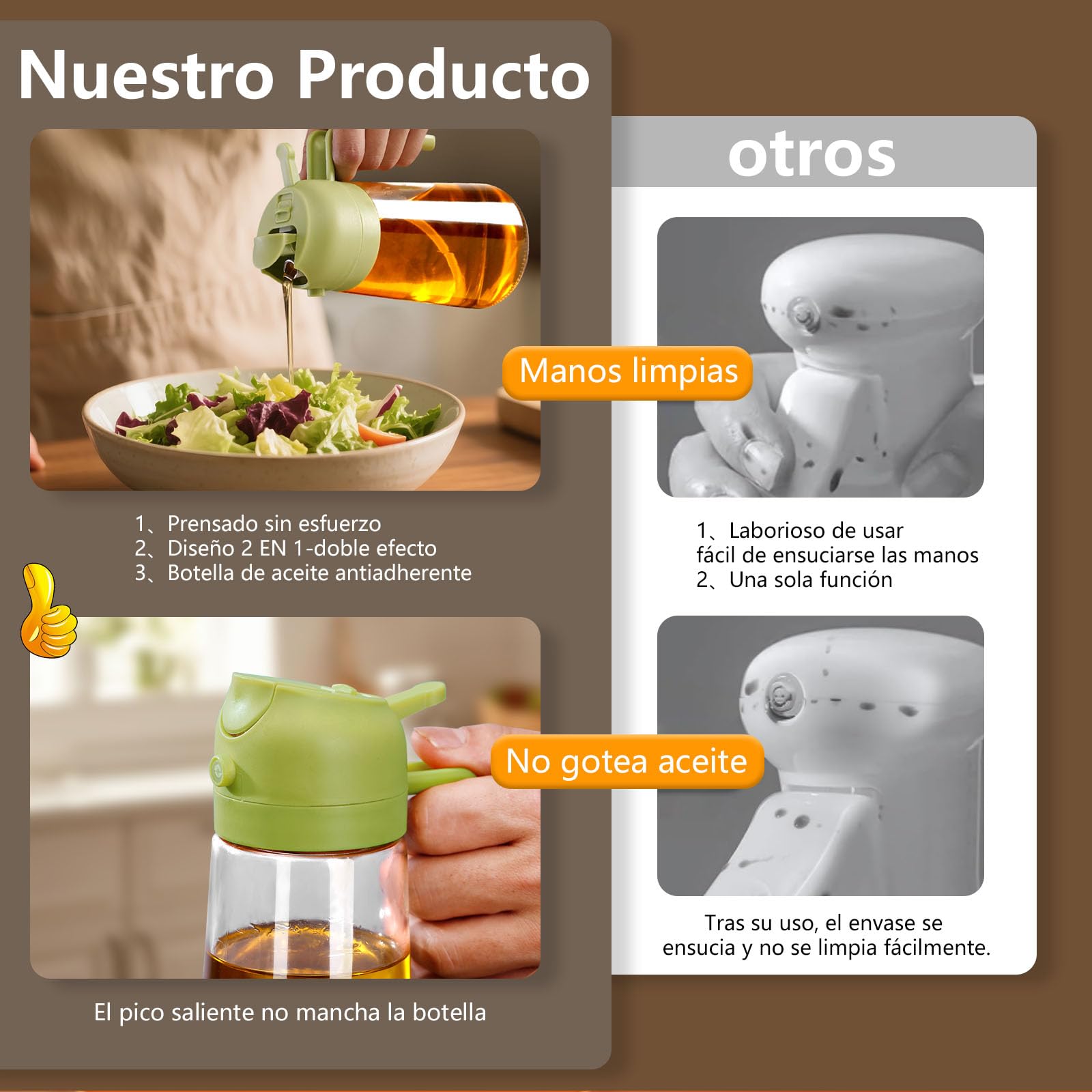 SWEET VIEW 470ml 2 en 1 Dispensador de Aceite y Pulverizador de Aceite, Vertedor Dispensador de Aceite de Oliva para, Cocina, Cocinar,Freidora de Aire,Ensalada, Barbacoa (Verde) — view 6