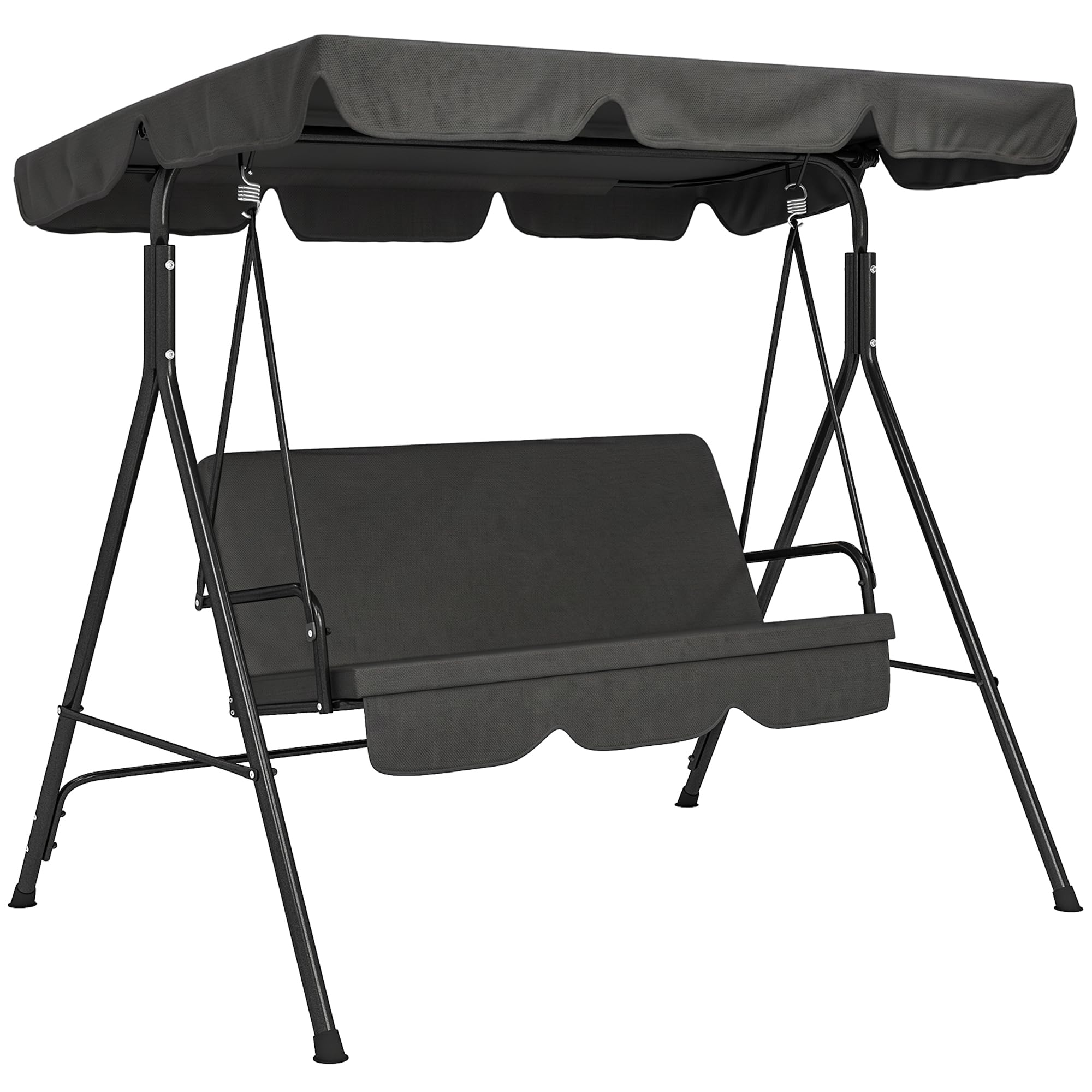 Outsunny Balancelle de Jardin 3 Places Toit Inclinaison réglable Acier Noir