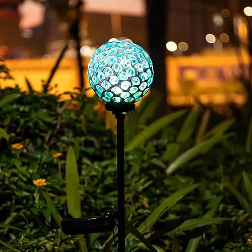 Miniatura 60 de VCUTEKA Luces solares de jardín, luces solares de mosaico, decoración al aire libre, luz de camino, luz LED de estaca para paisaje, césped, patio
