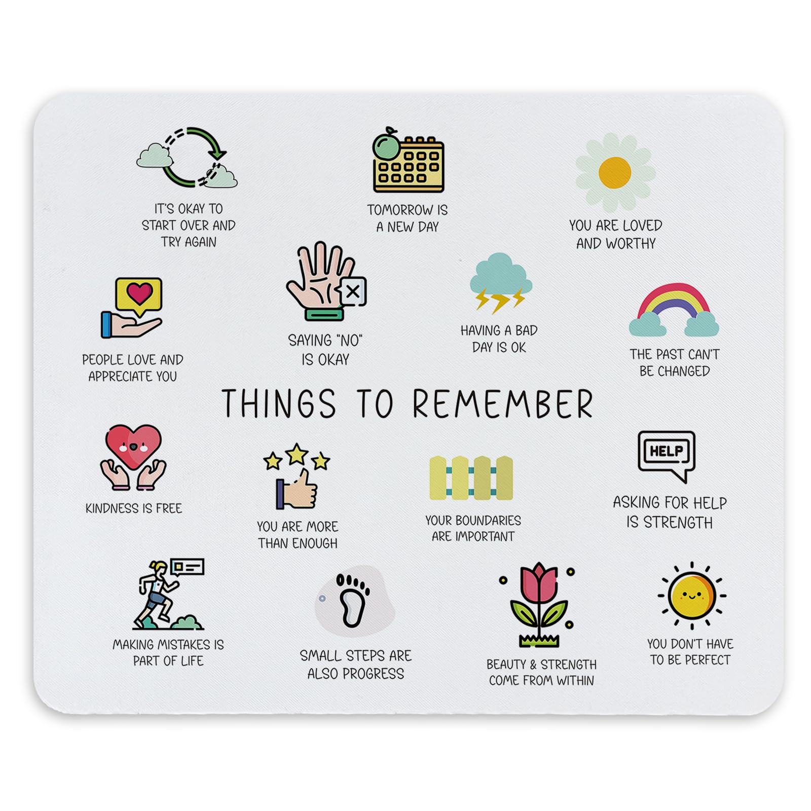 TNUW Mental Health Awareness Daily Reminder Inspirational Quotes Mouse Pad 9.4 X 7.9 Inch, Motivational Non-Slip Rubber Mat Mousepad for Desk Decor, Office Supplies Gift for Computer Laptop Women Men