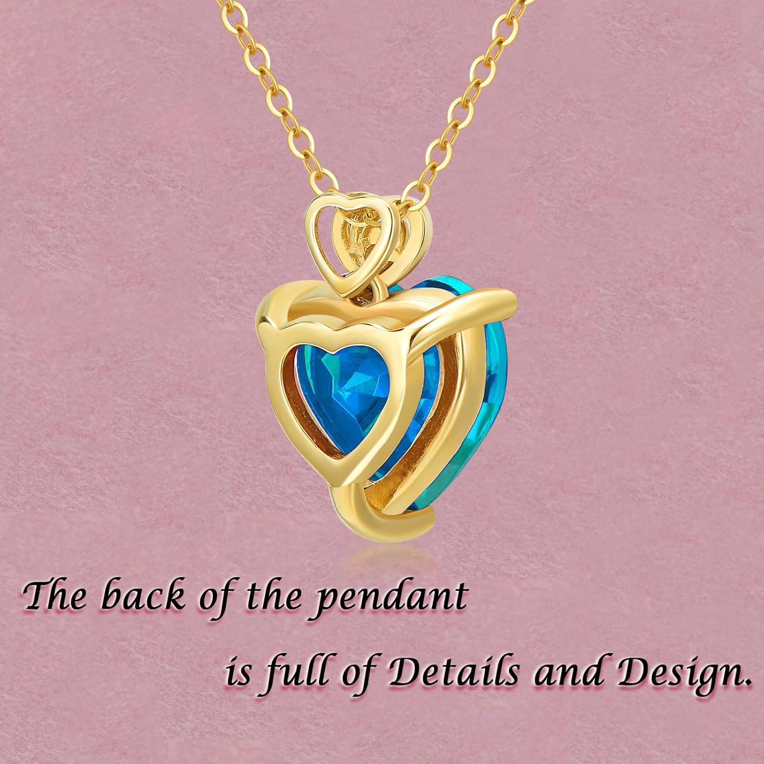 14k Gold Love Heart Gemstone Birthstone Necklaces for Women 3 Carat Heart-cut Created Birthstone Anniversary Birthday Mother's Day Pendant for Her 16+1+1 inch - Image 4